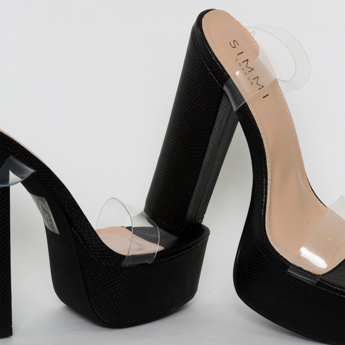 Halo Clear Black Snake Platform Heels