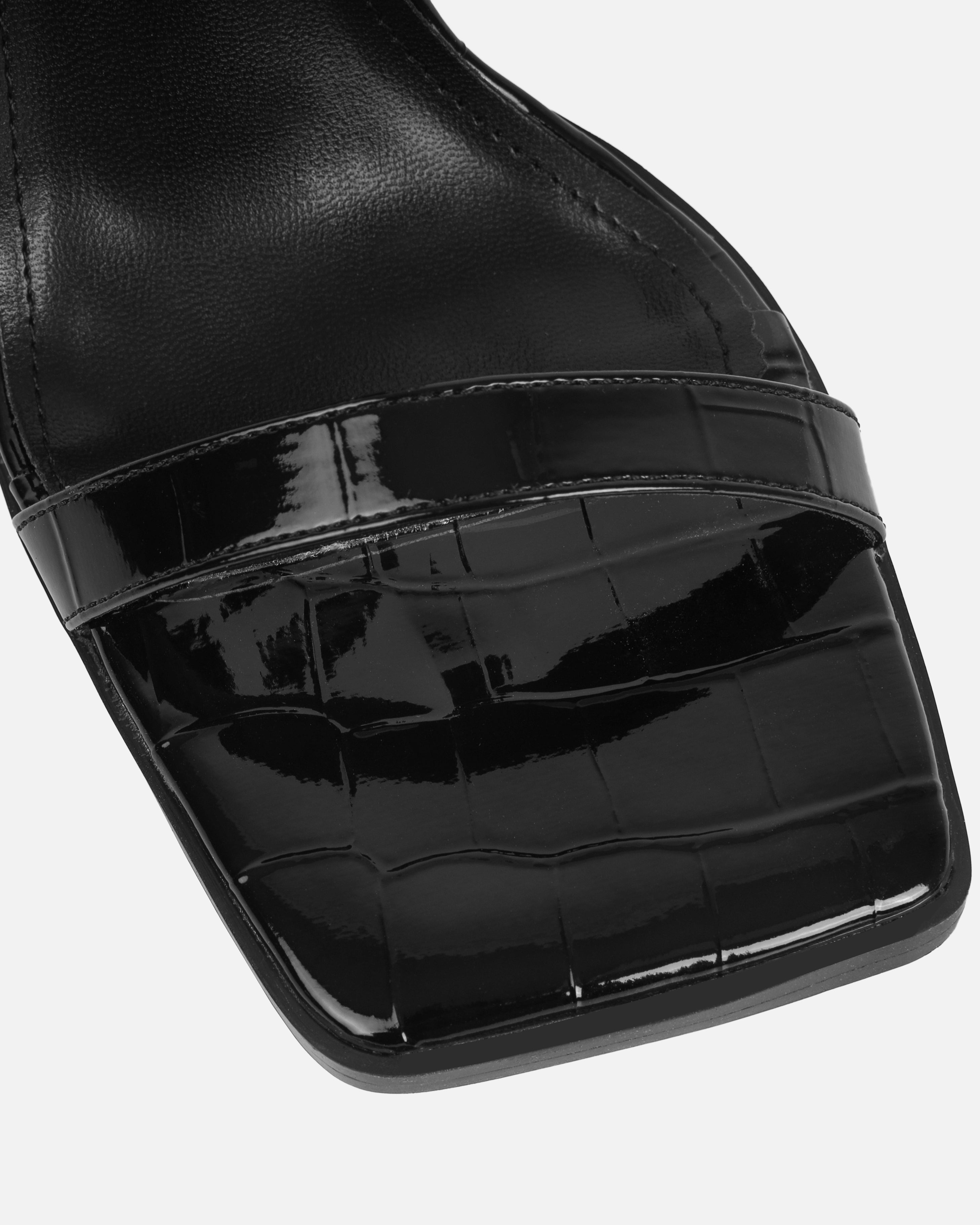 Haniel Black Faux Croc Print Buckle Stiletto Heels | SIMMI London