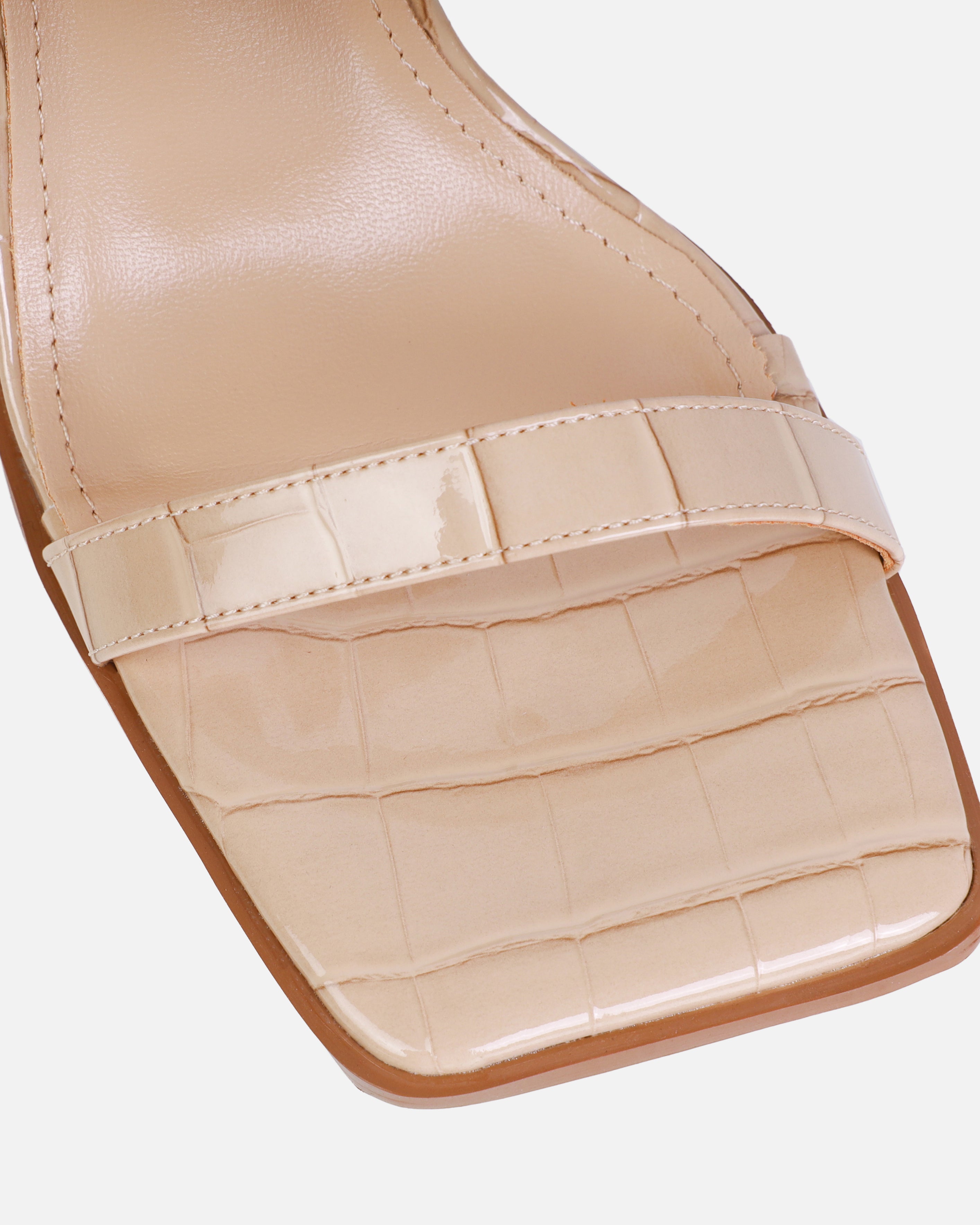 Haniel Nude Faux Croc Print Buckle Stiletto Heels | SIMMI London