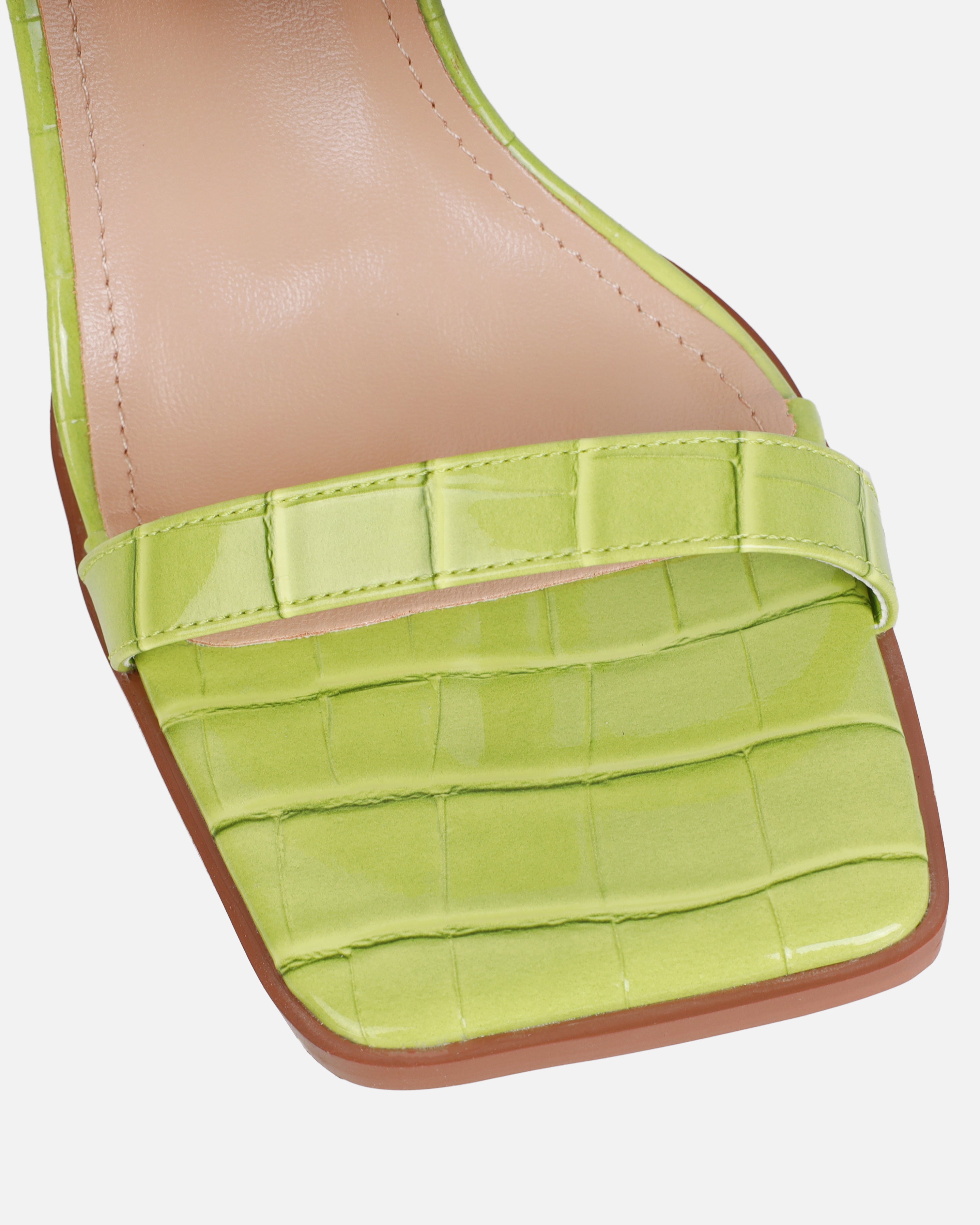 Haniel Olive Green Faux Croc Print Buckle Stiletto Heels | SIMMI London