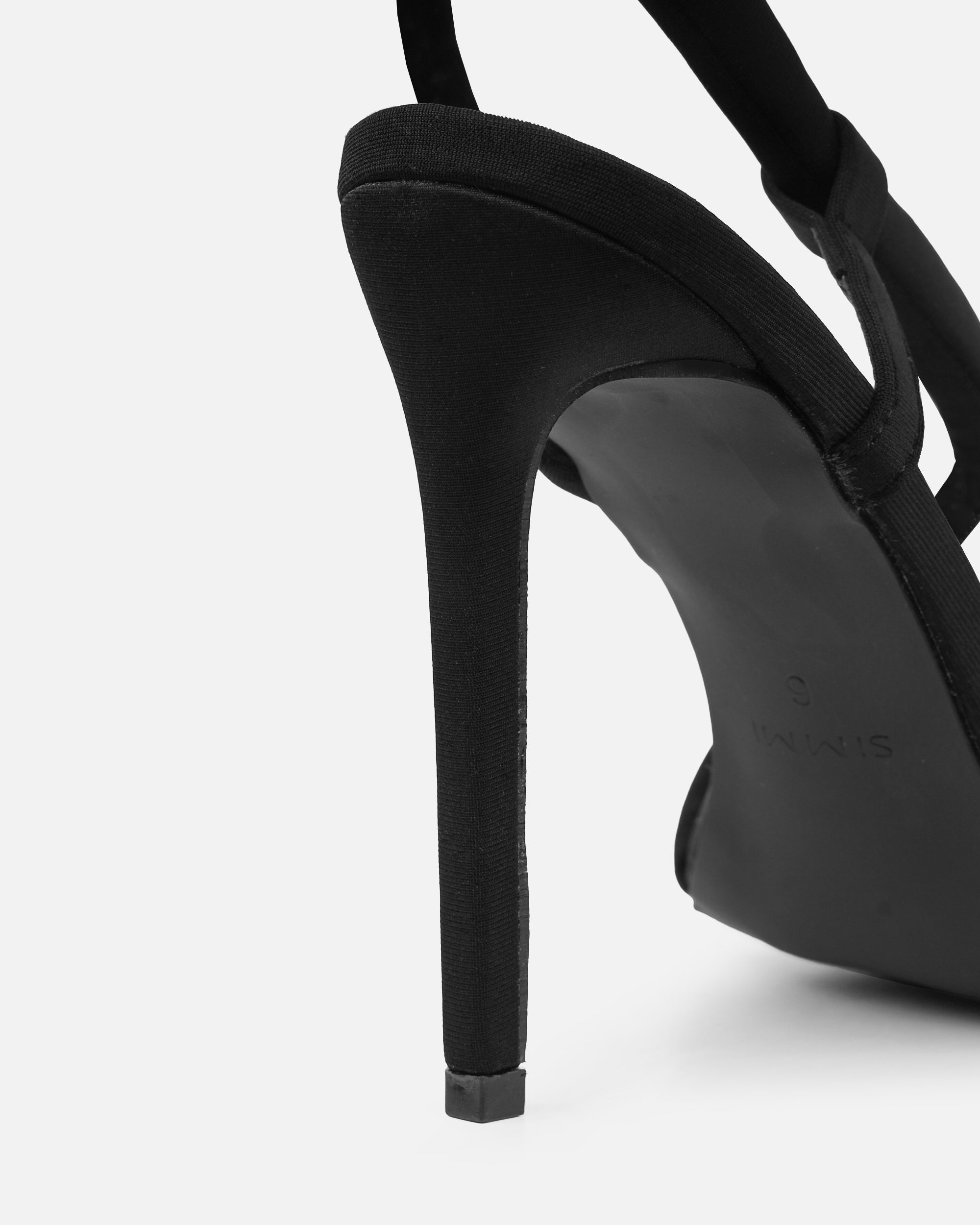 Harli Black Lycra Padded Heeled Sandals | SIMMI London