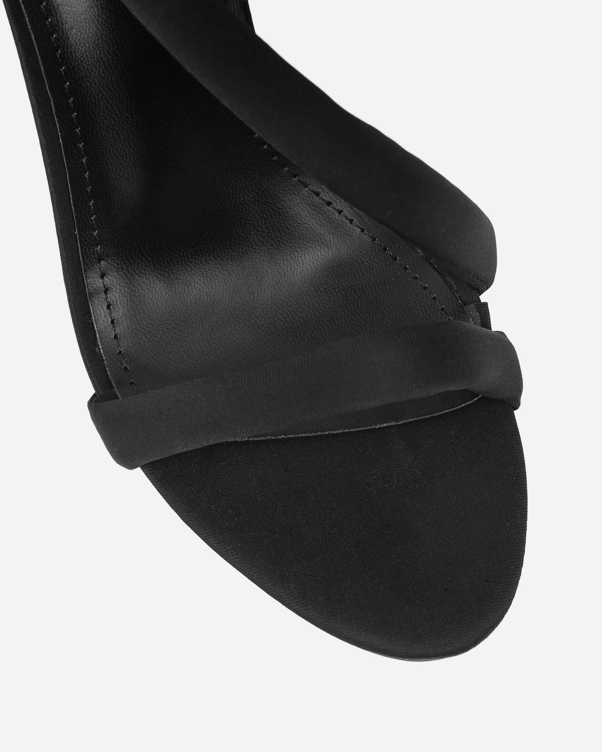 Harli Black Lycra Padded Heeled Sandals | SIMMI London