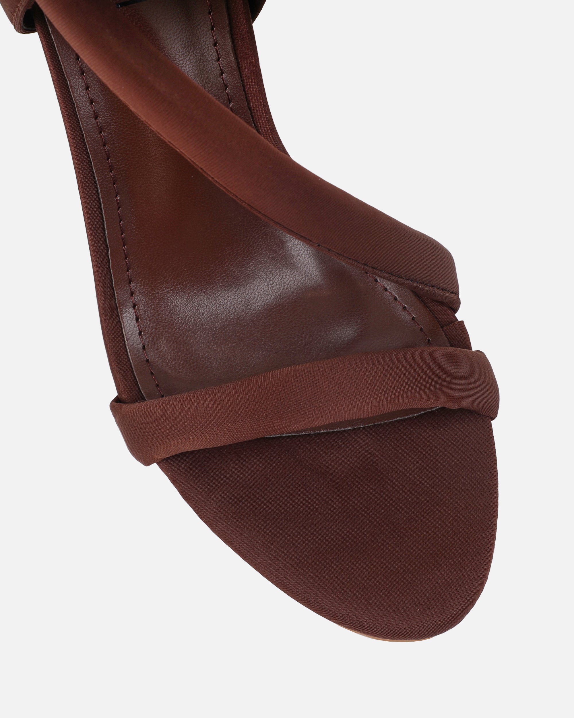 Harli Brown Lycra Padded Heeled Sandals | SIMMI London