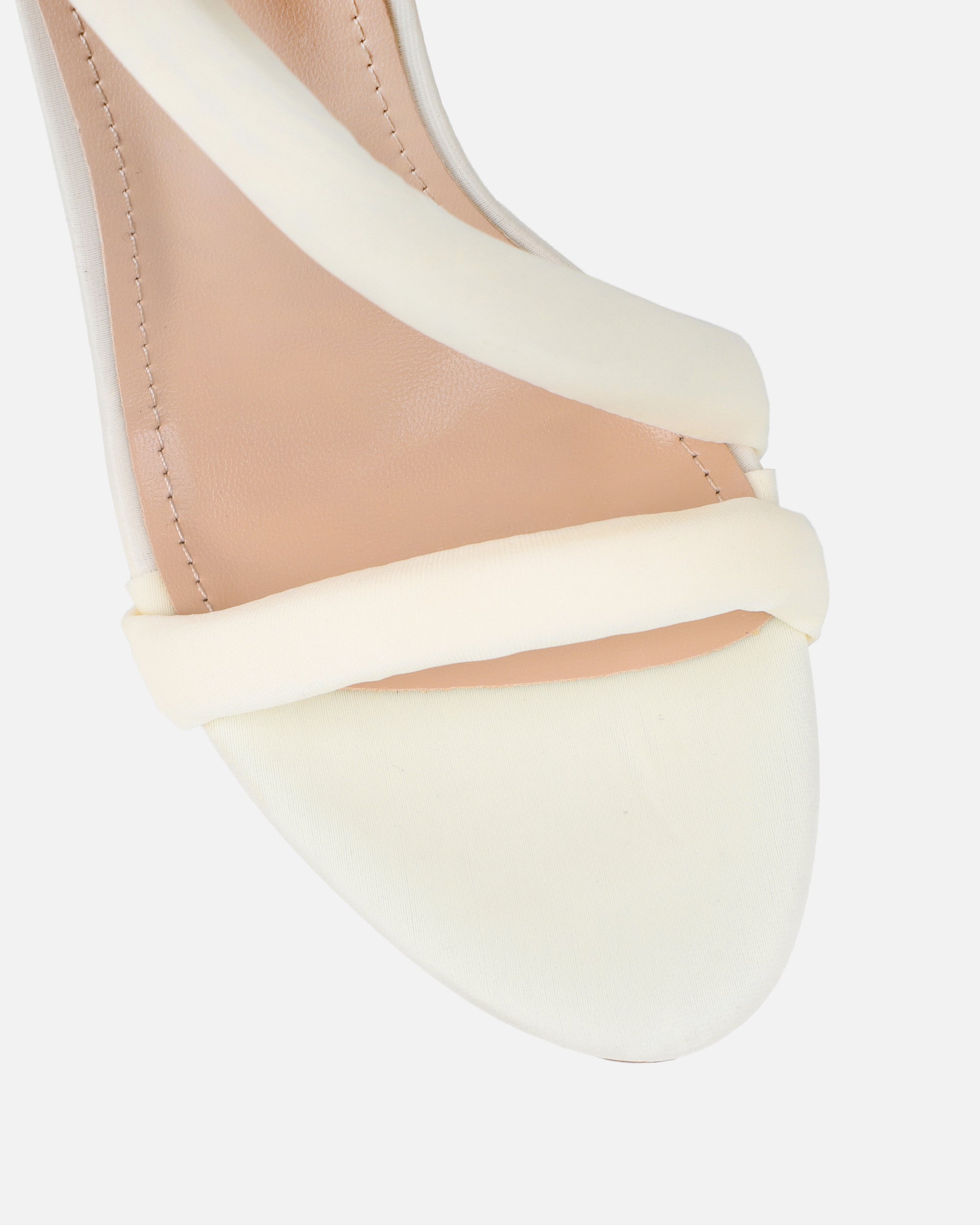 Harli Ecru Lycra Padded Heeled Sandals | SIMMI London