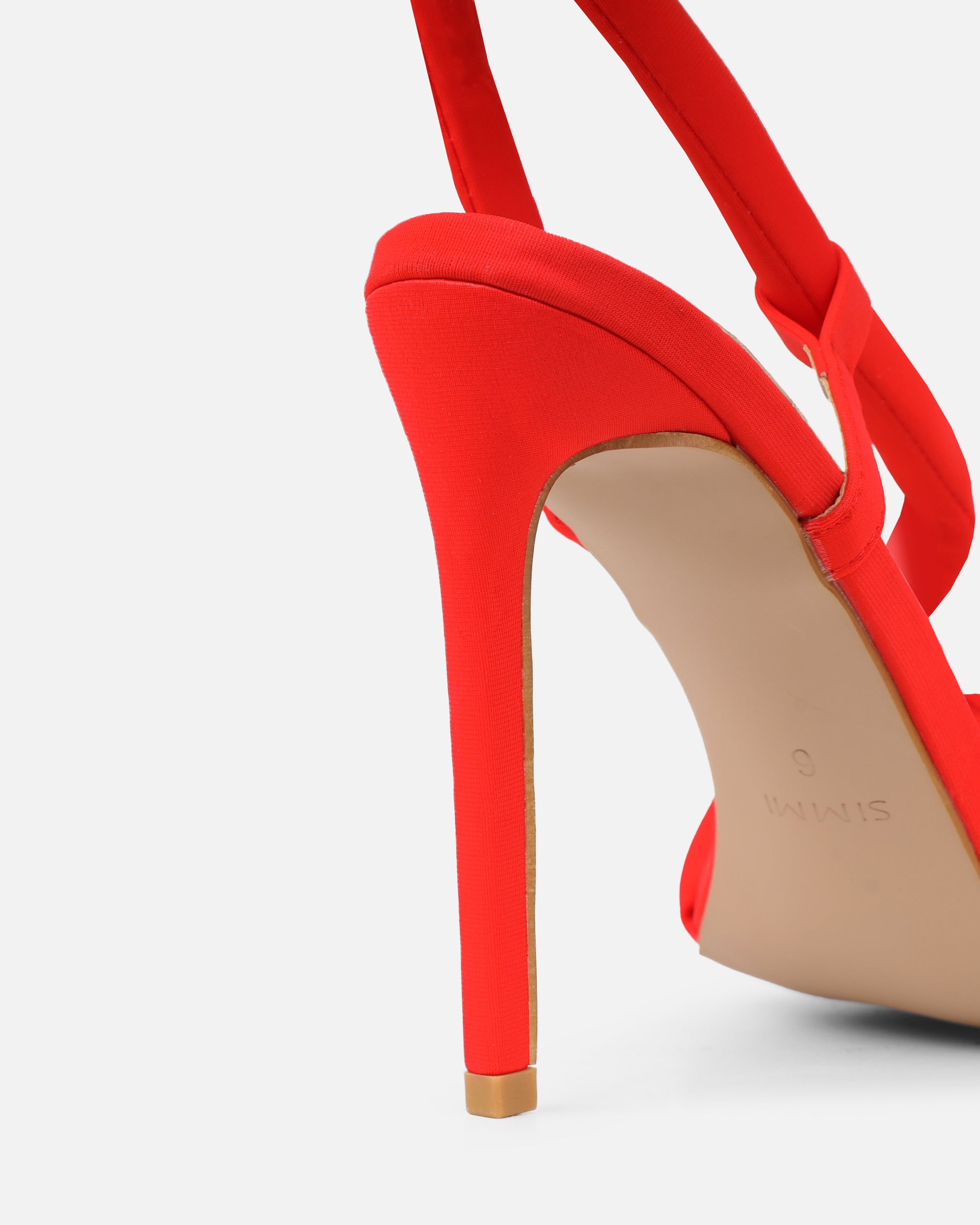 Harli Red Lycra Padded Heeled Sandals | SIMMI London