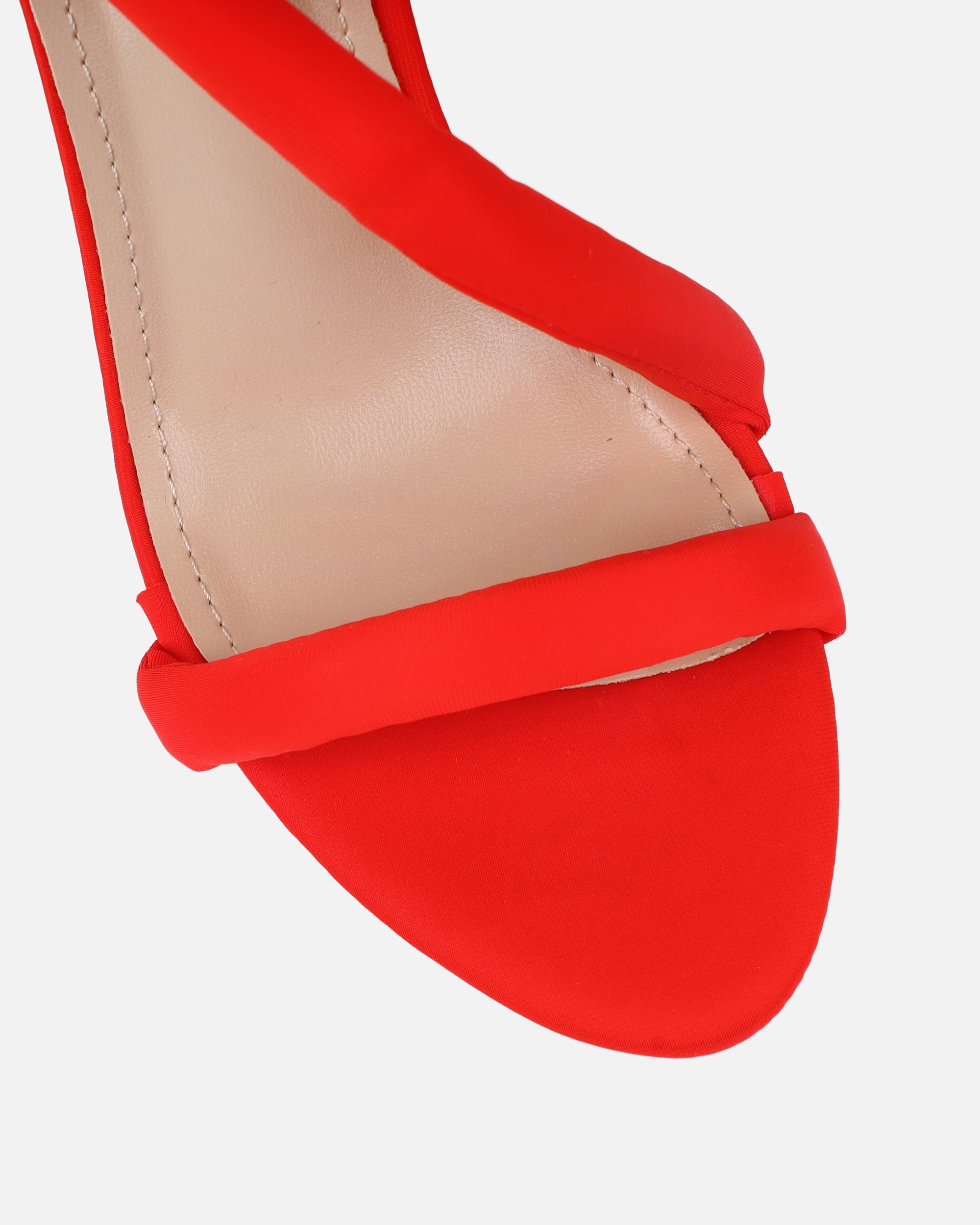 Harli Red Lycra Padded Heeled Sandals | SIMMI London