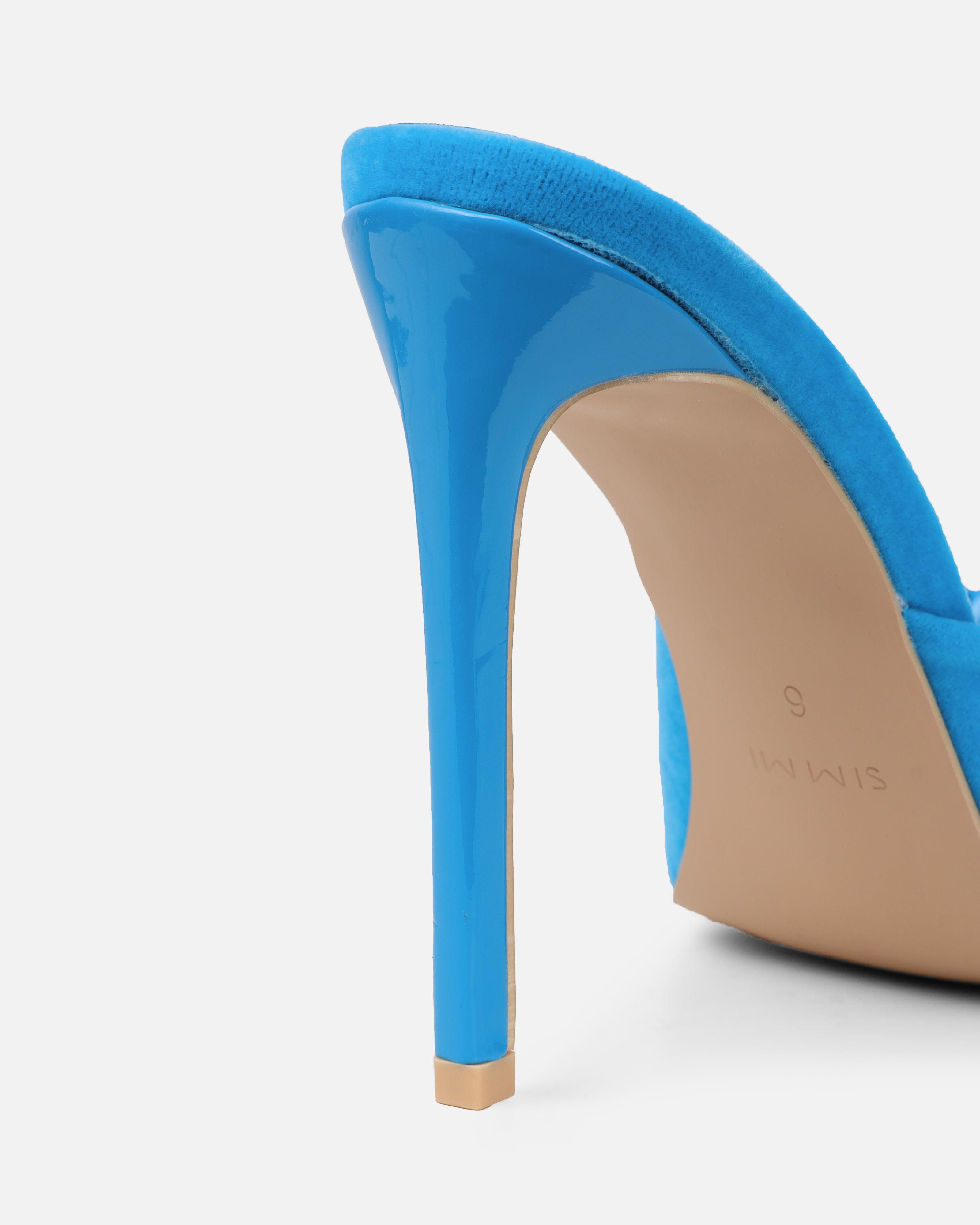 Halima Blue Suede Bow Detail Heeled Mules | SIMMI London