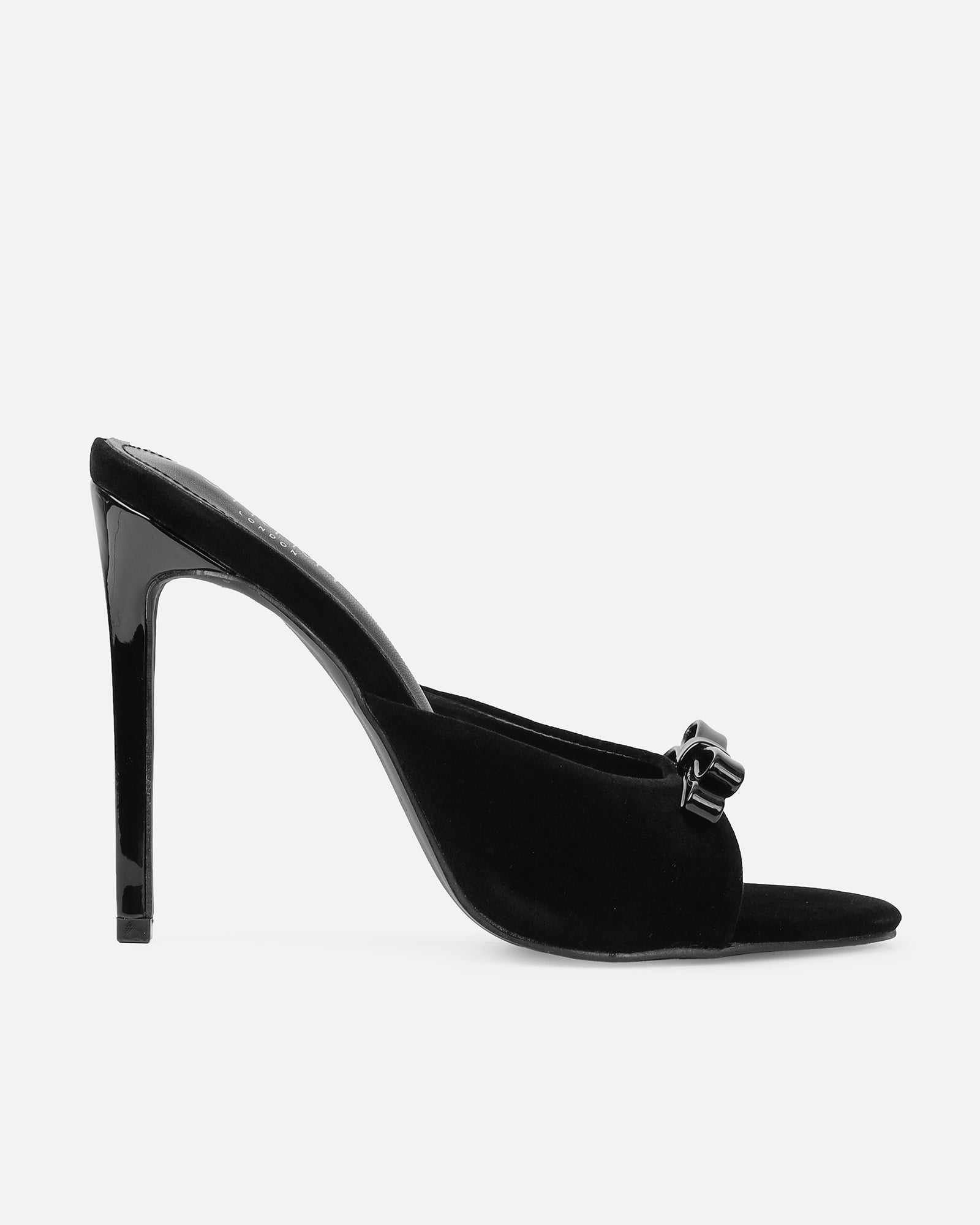 Halima Black Suede Bow Detail Heeled Mules | SIMMI London