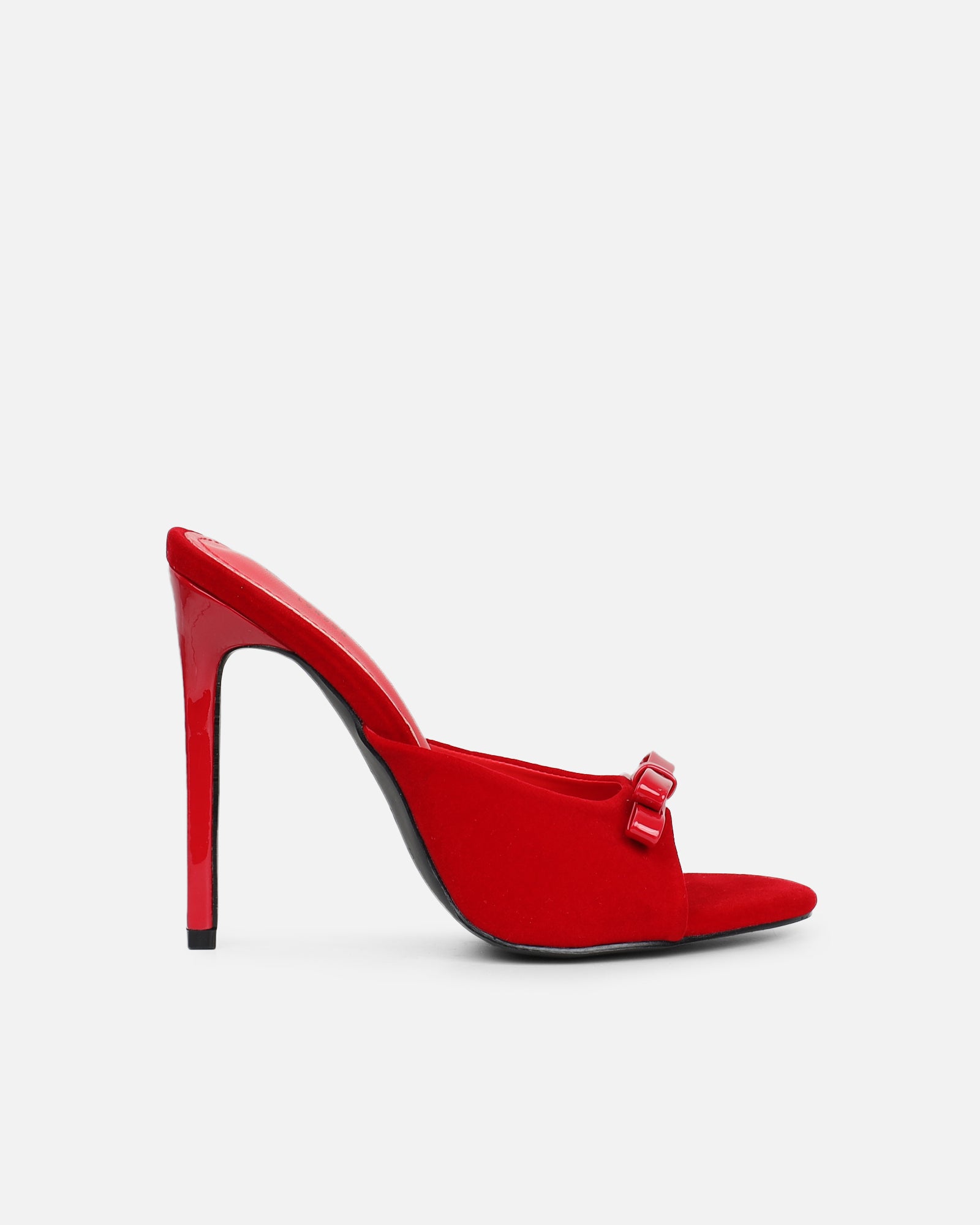 Halima Dark Red Suede Bow Detail Heeled Mules | SIMMI London