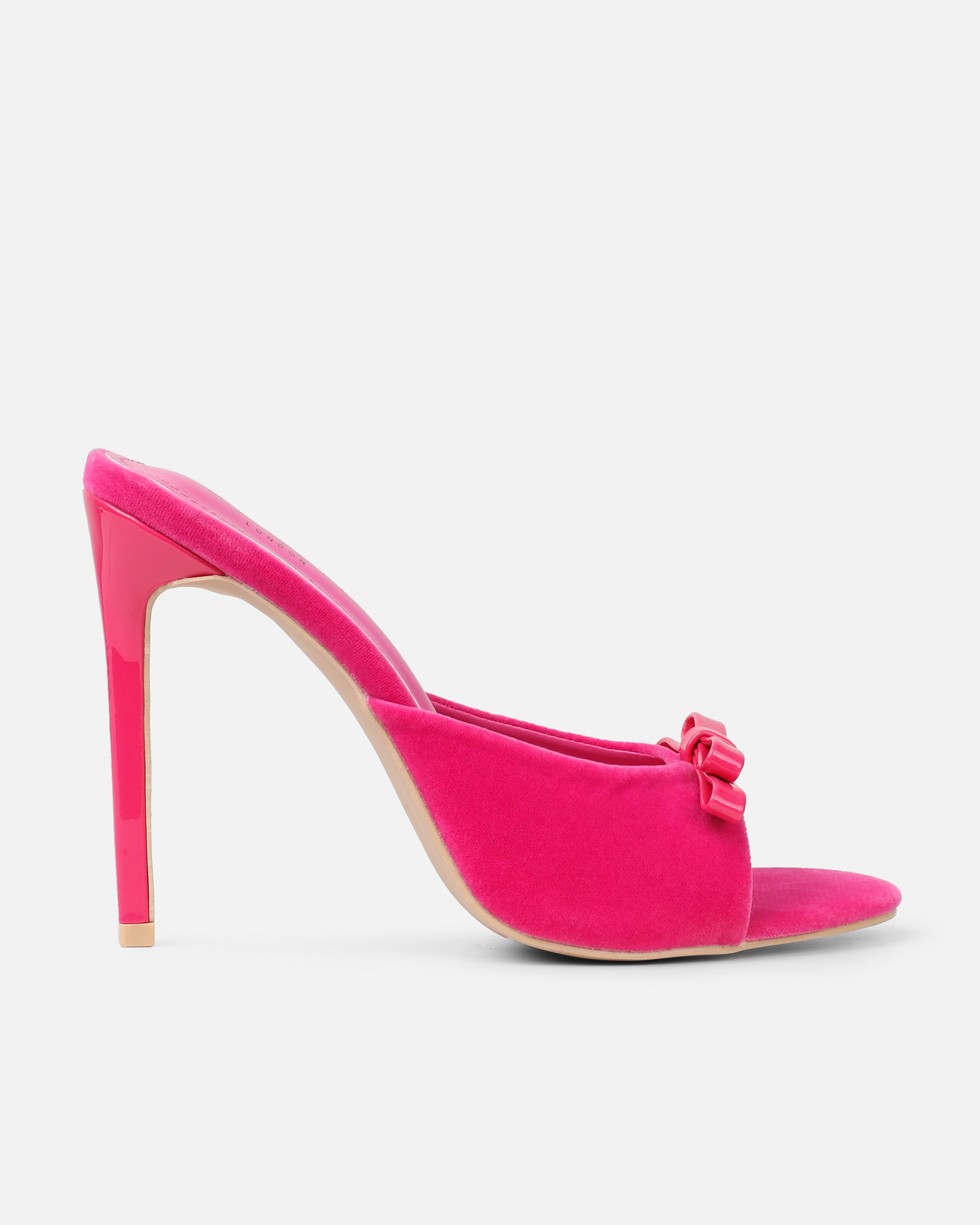 Halima Pink Suede Bow Detail Heeled Mules | SIMMI London