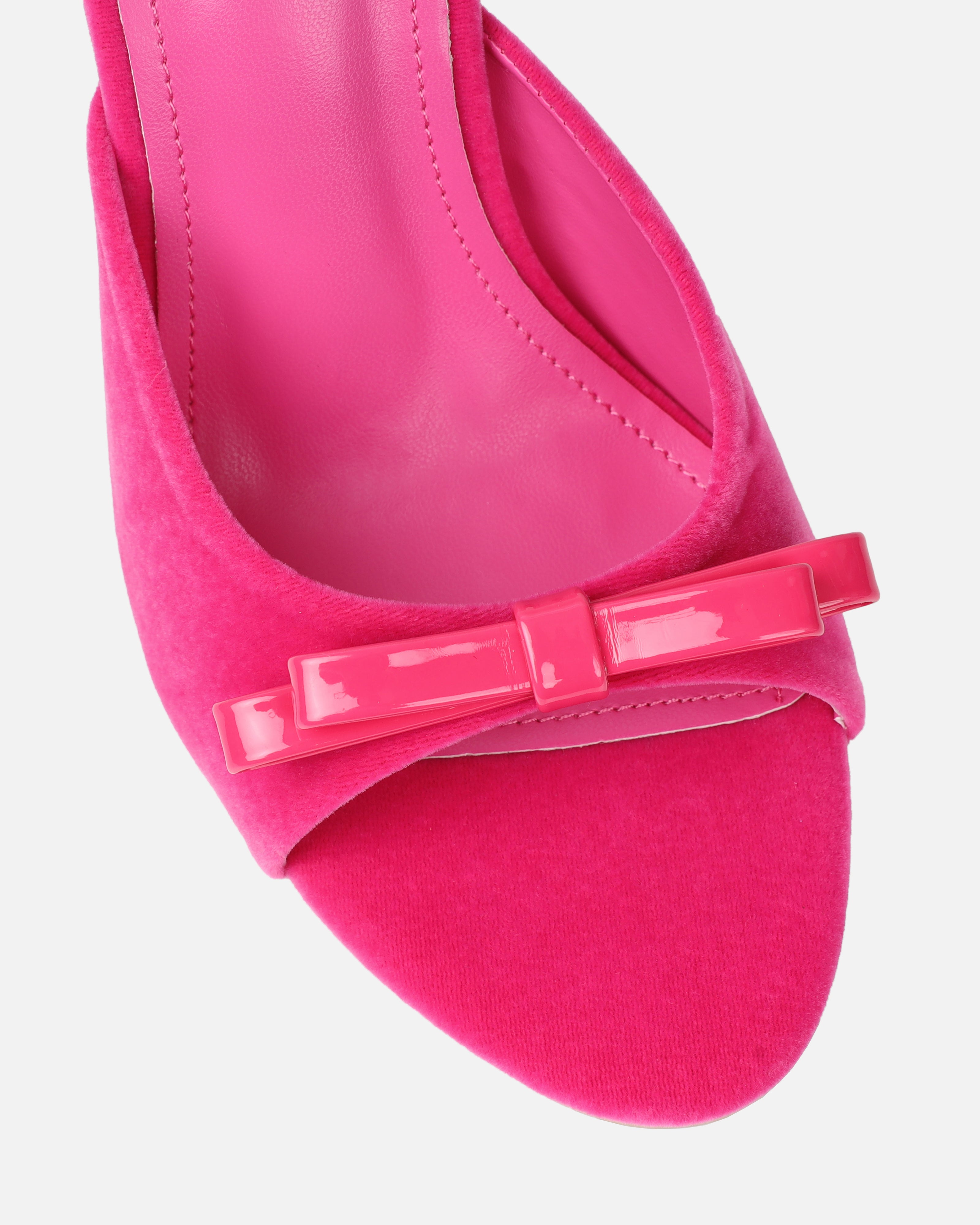 Halima Pink Suede Bow Detail Heeled Mules | SIMMI London