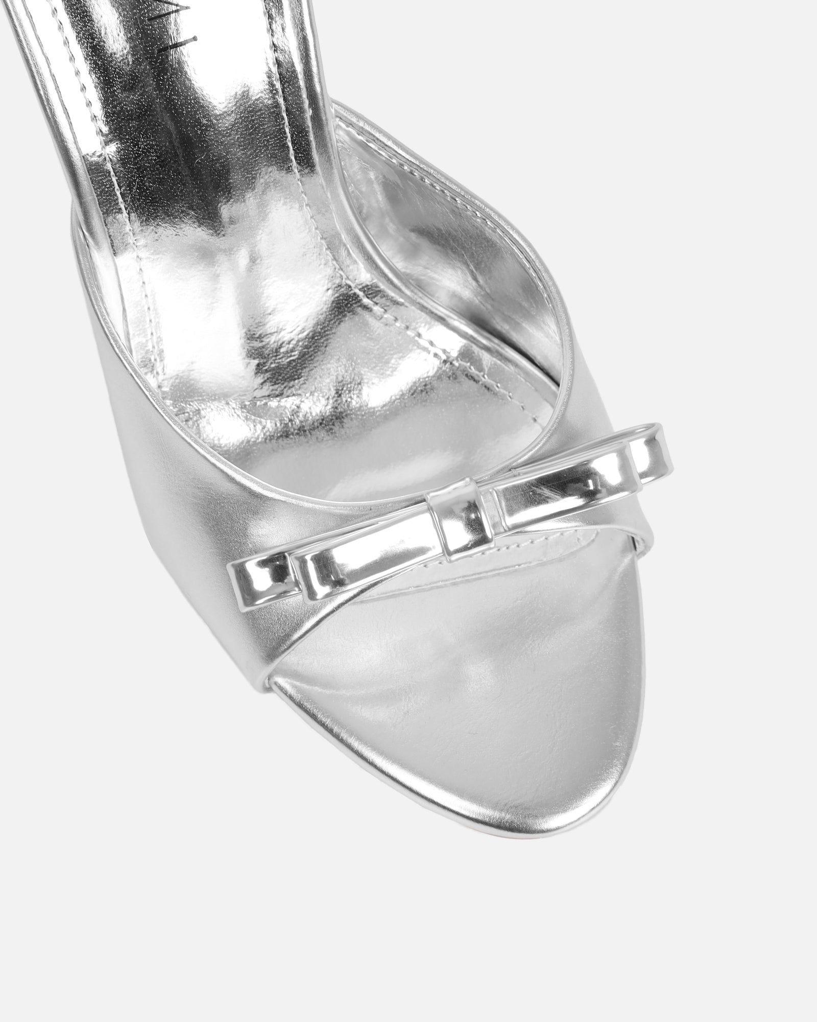 Halima Silver Metallic Bow Detailed Heeled Mules | SIMMI London