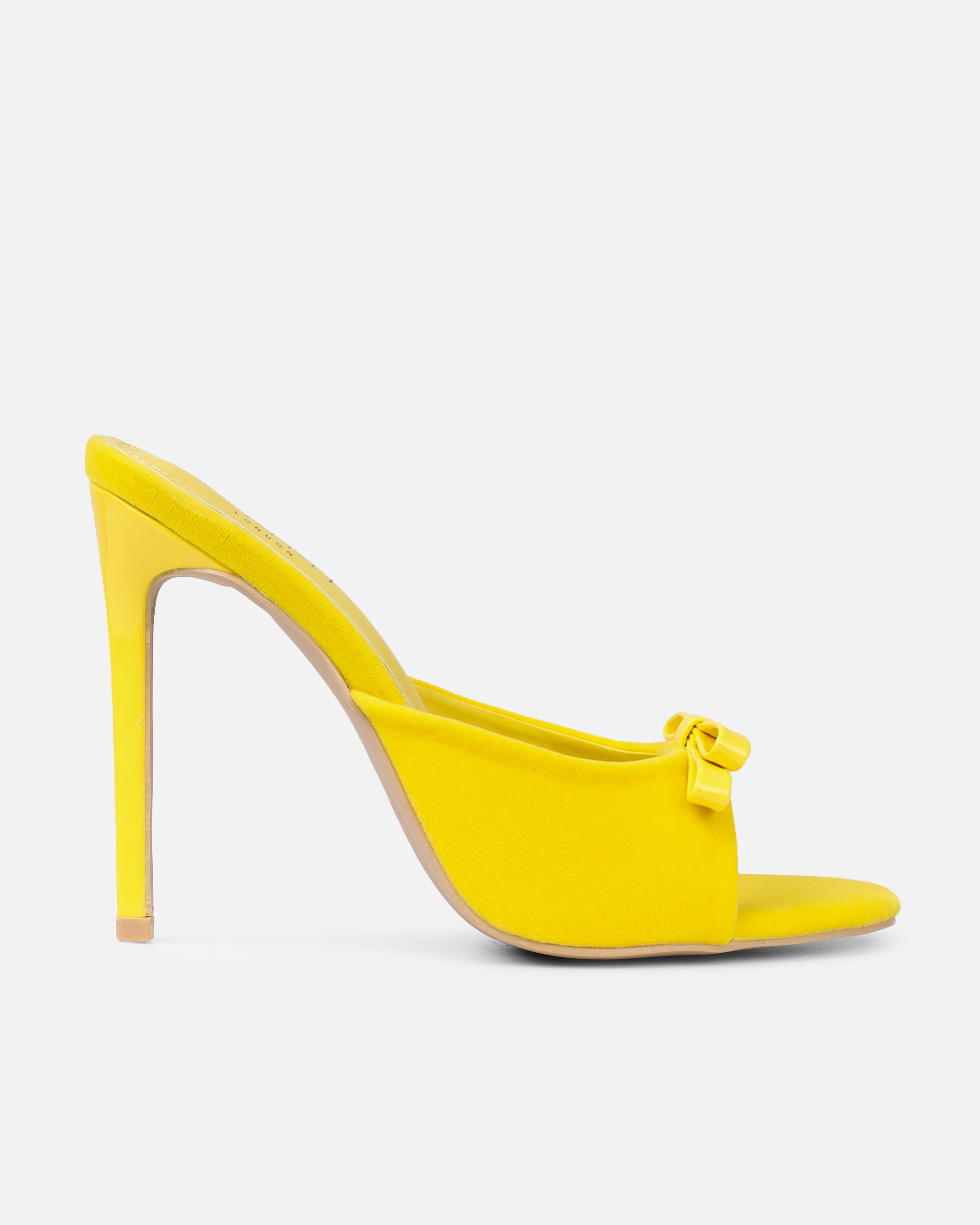 Halima Yellow Suede Bow Detail Heeled Mules | SIMMI London