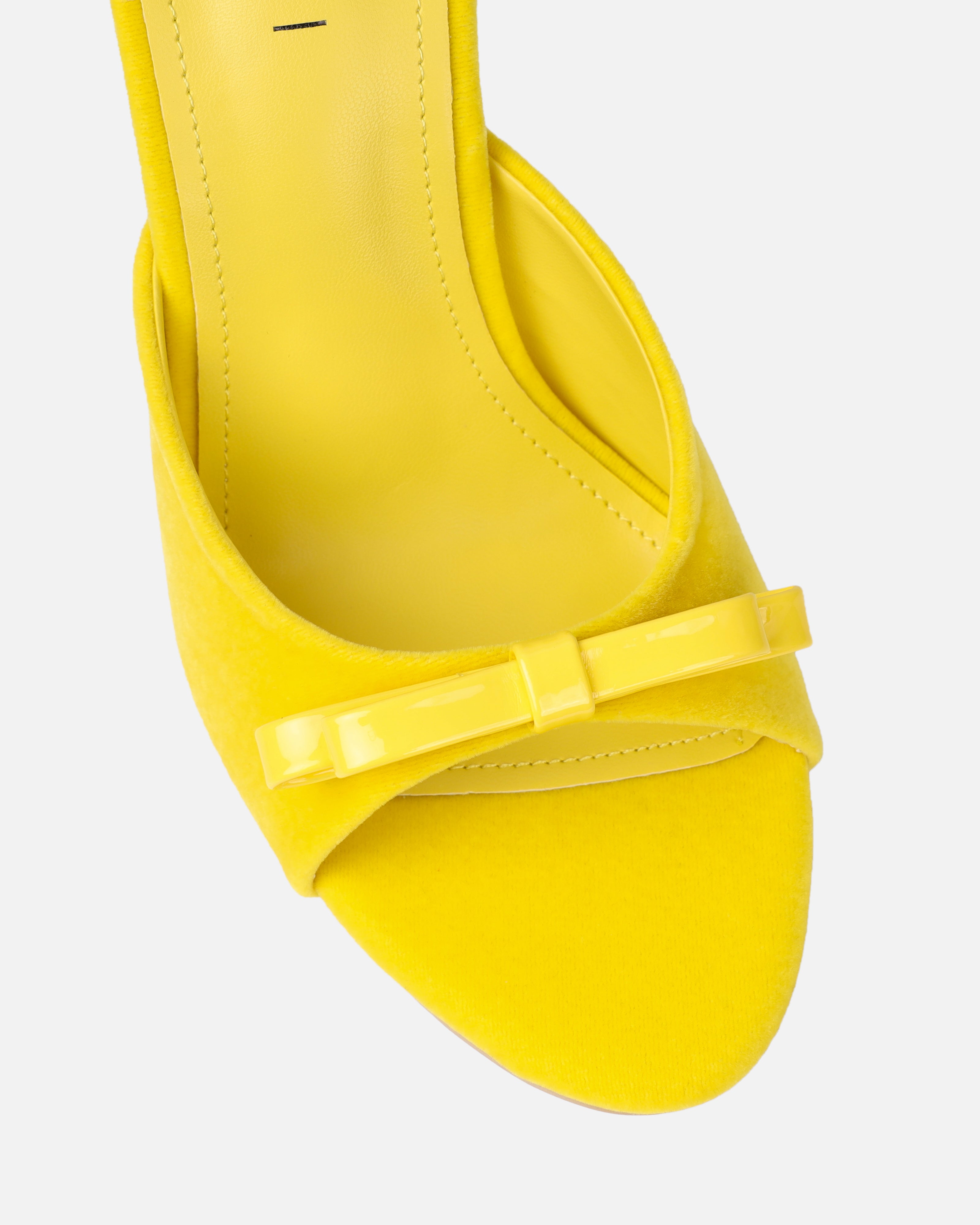 Halima Yellow Suede Bow Detail Heeled Mules | SIMMI London