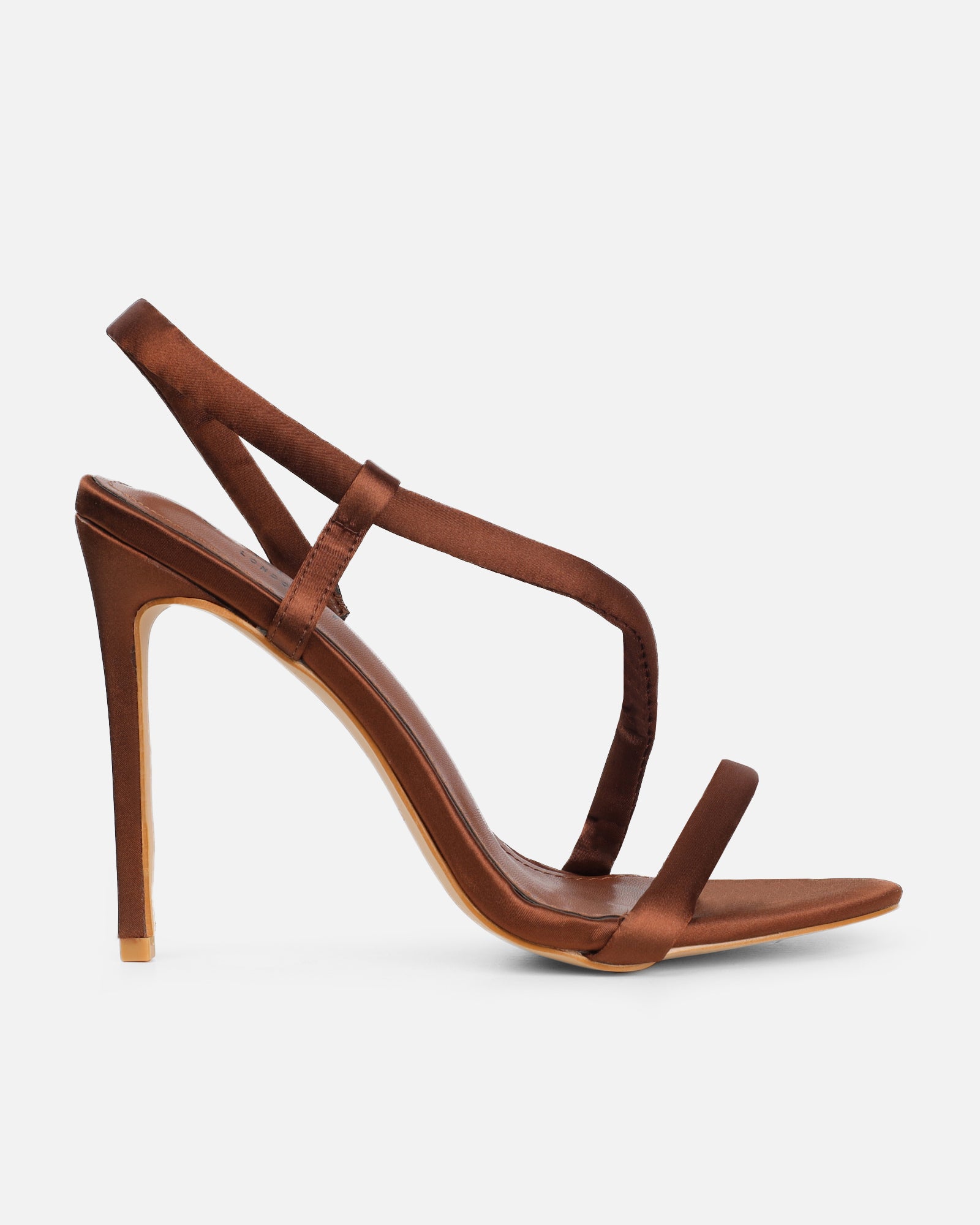Harlyn Chocolate Brown Satin Padded Heeled Sandals | SIMMI London