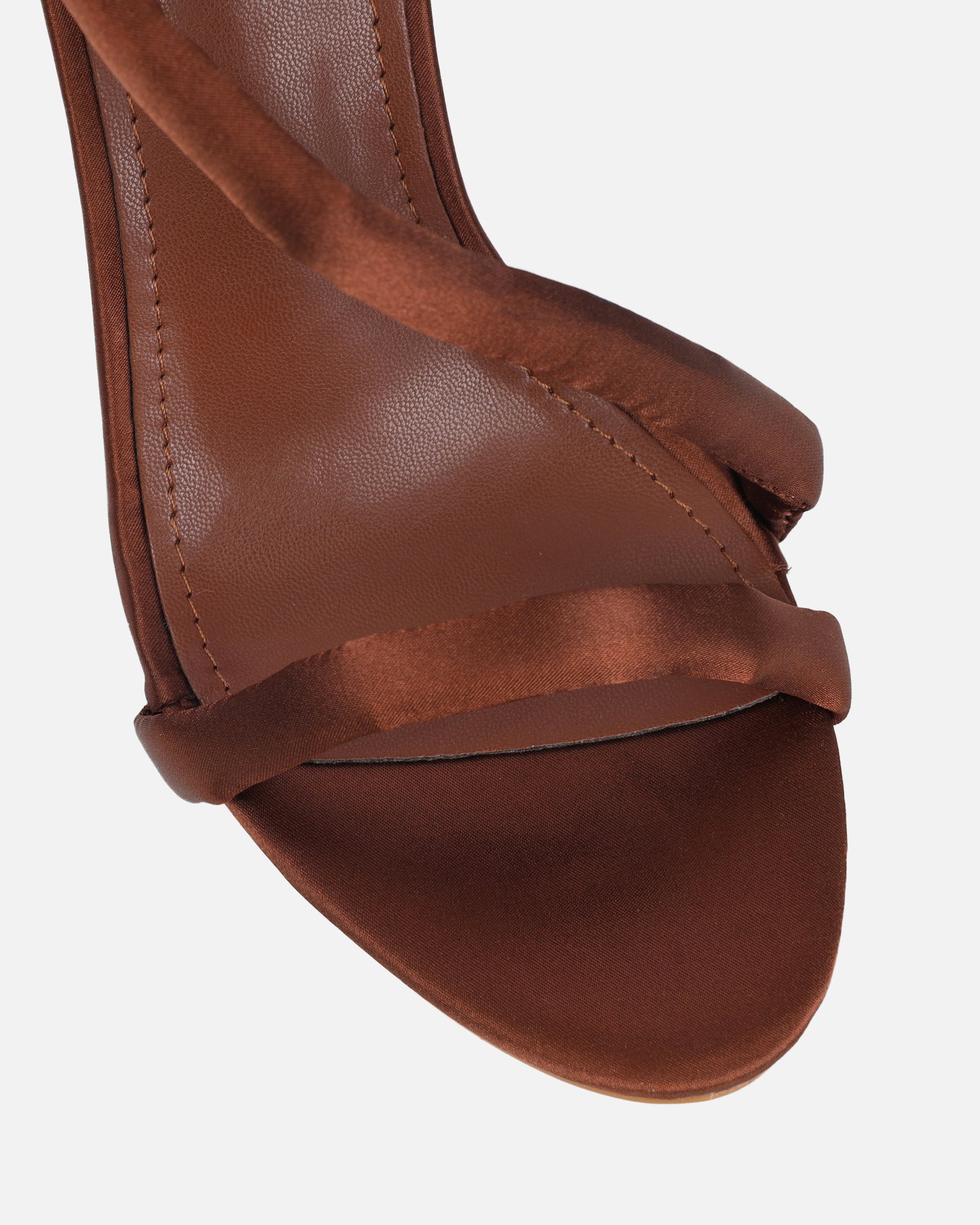 Harlyn Chocolate Brown Satin Padded Heeled Sandals | SIMMI London
