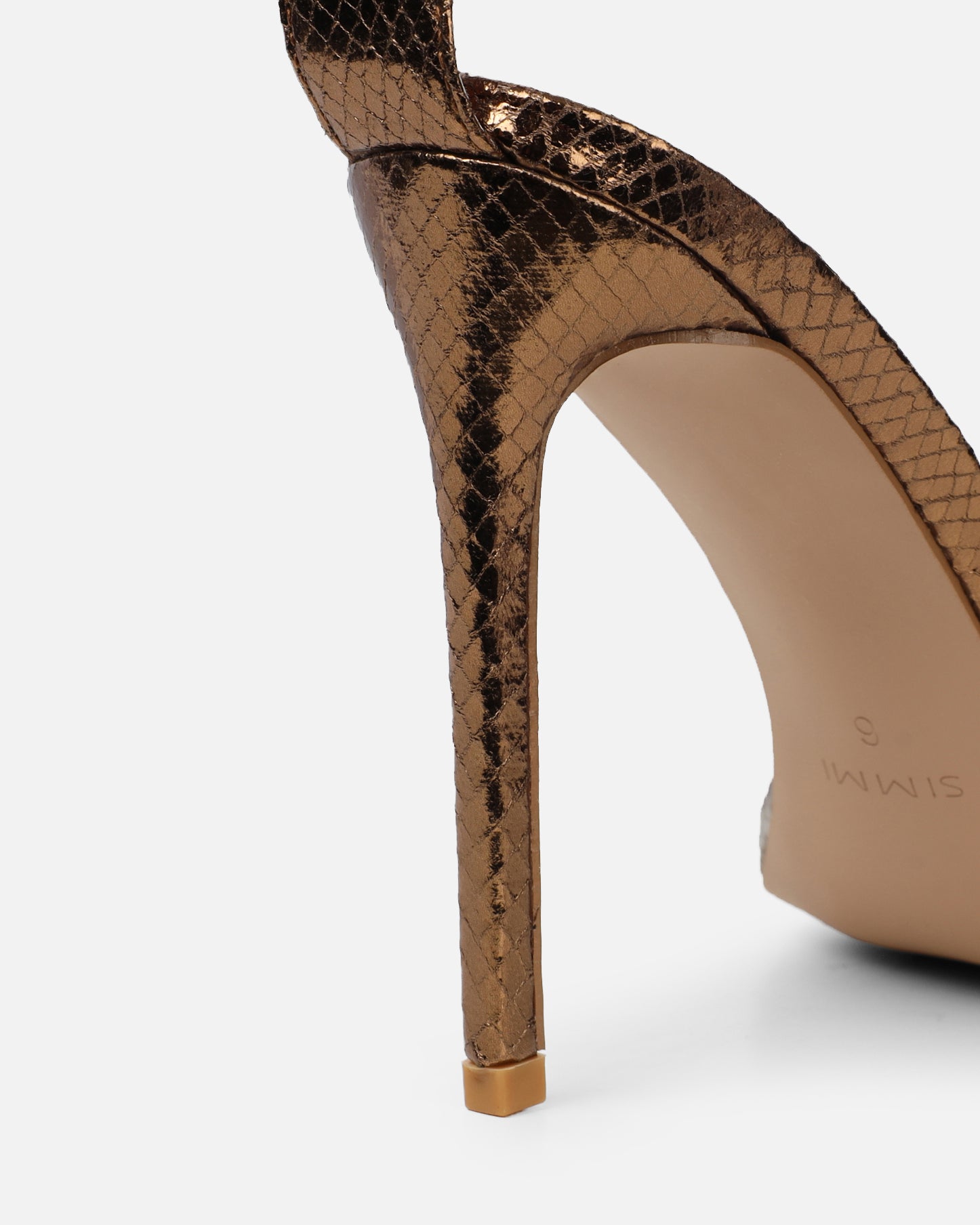 Harika Bronze Snake Chain Detail Heeled Sandals | SIMMI London