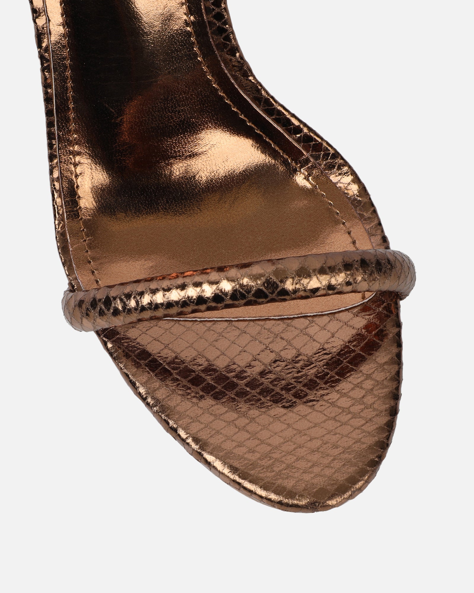 Harika Bronze Snake Chain Detail Heeled Sandals | SIMMI London