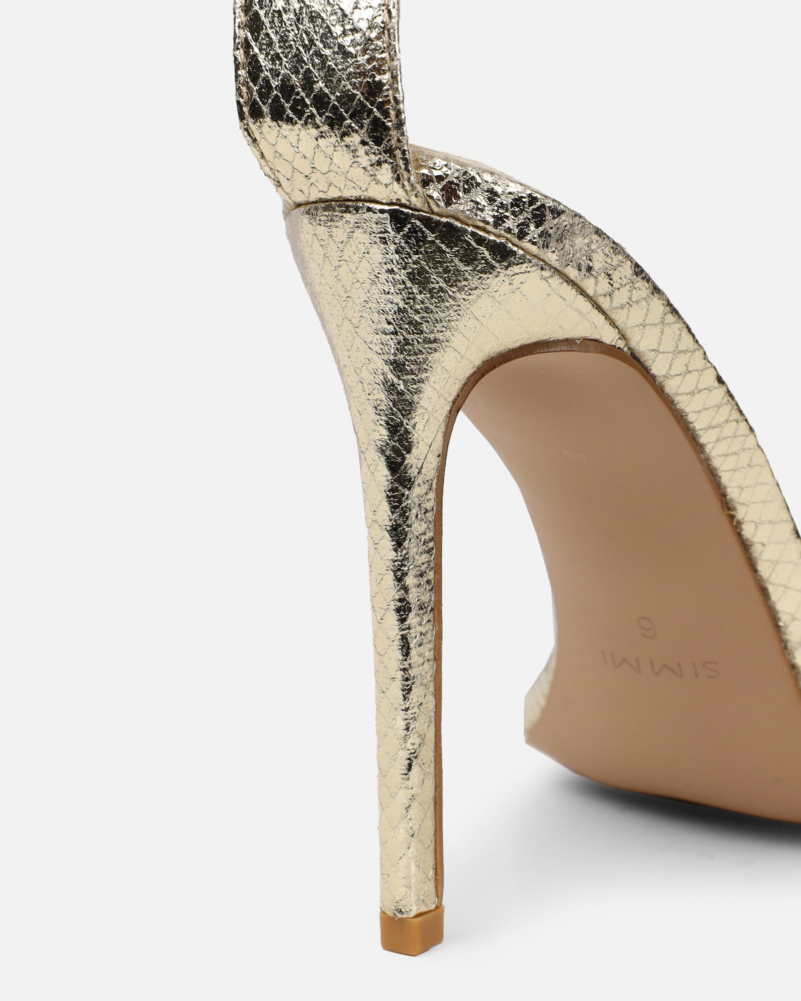 Harika Gold Snake Chain Detail Heeled Sandals | SIMMI London