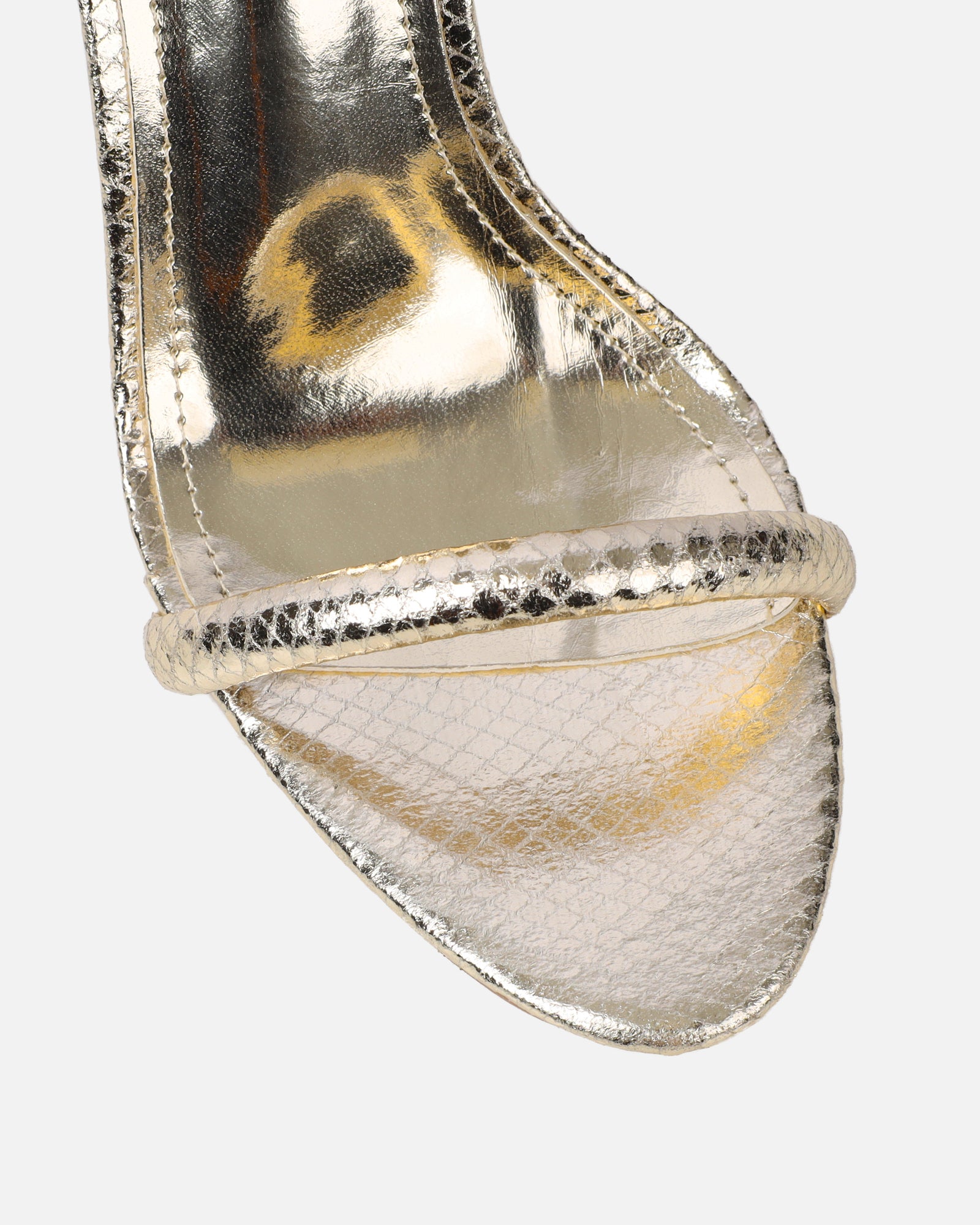 Harika Gold Snake Chain Detail Heeled Sandals | SIMMI London