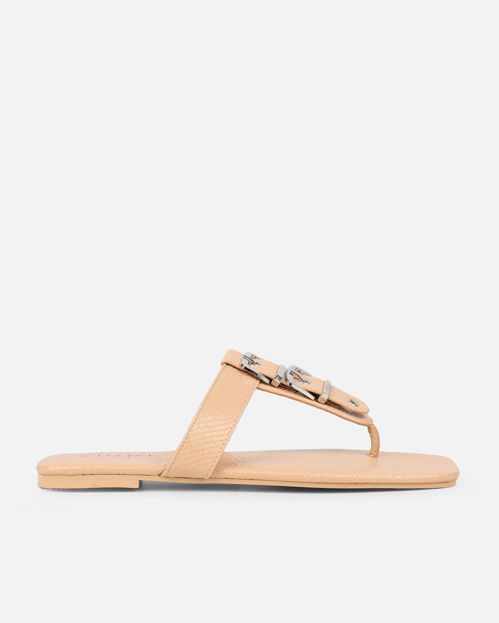 Harlowe Nude Snake Buckle Detail Flat Sandals | SIMMI London