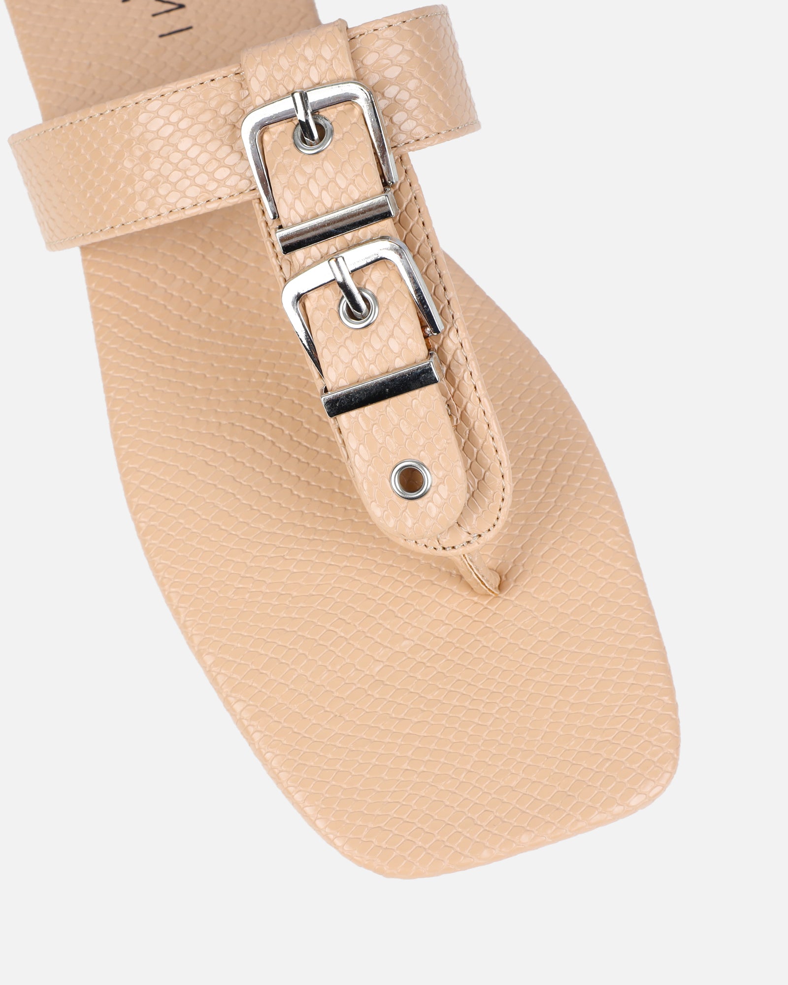 Harlowe Nude Snake Buckle Detail Flat Sandals | SIMMI London
