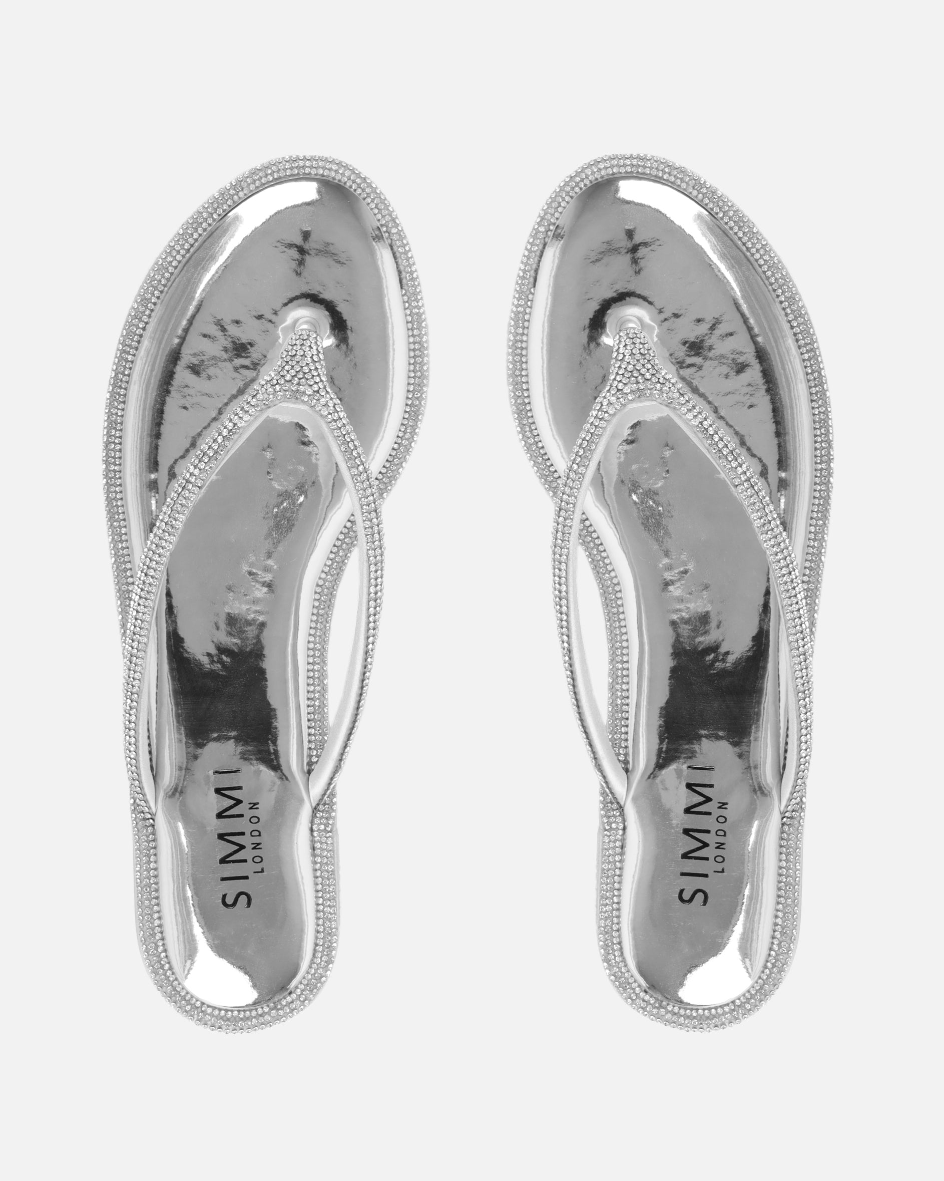 Havanah Silver Mirror Diamante Toe Thong Sandals | SIMMI London