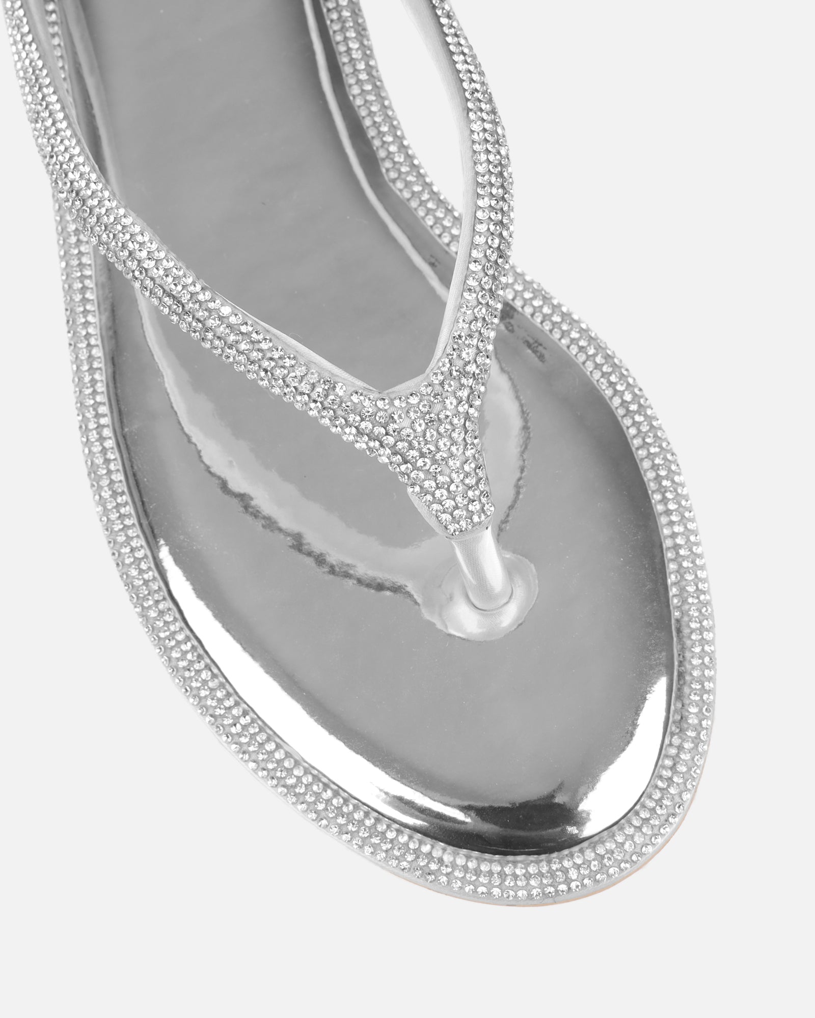 Havanah Silver Mirror Diamante Toe Thong Sandals | SIMMI London