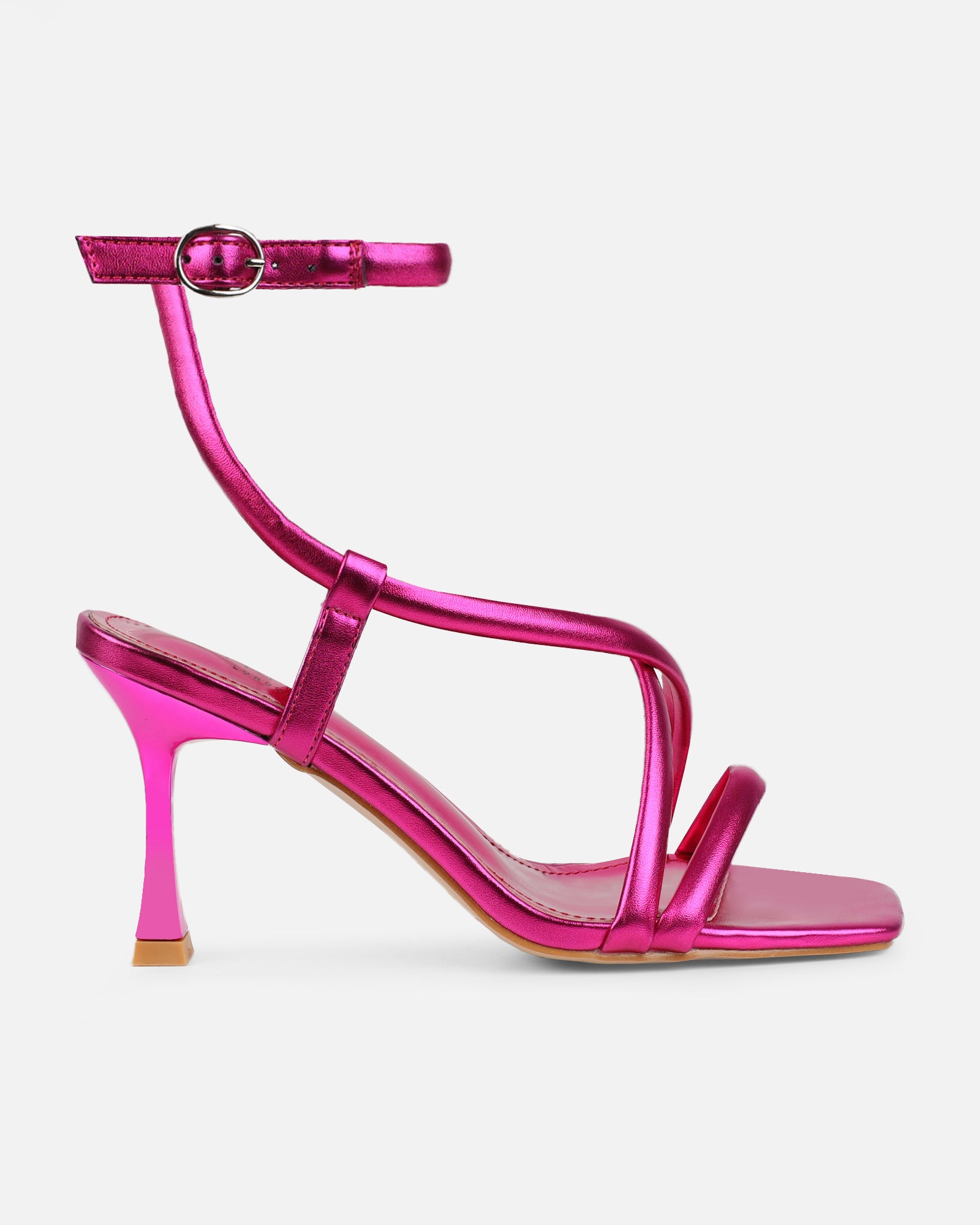 Hazal Hot Pink Metallic Mid Heeled Sandals | SIMMI London