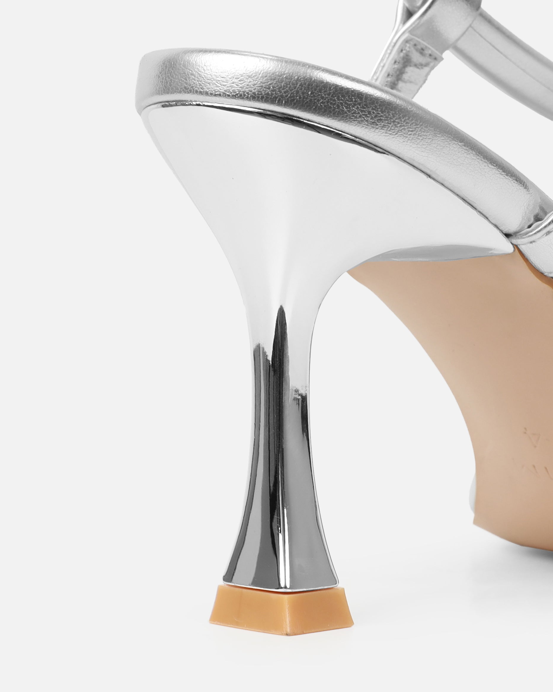 Hazal Silver Metallic Mid Heeled Sandals | SIMMI London