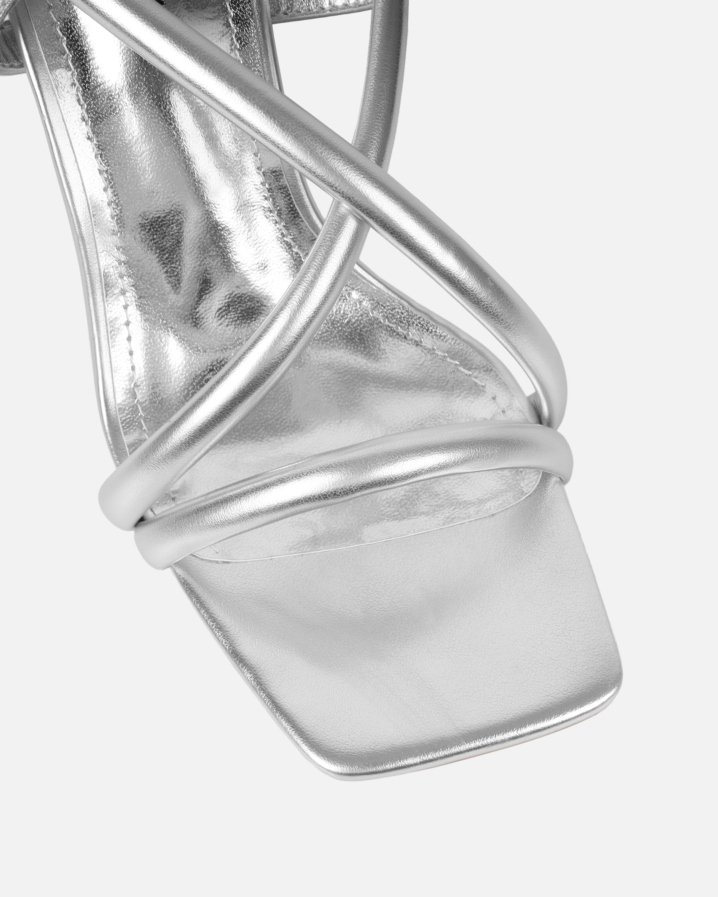 Hazal Silver Metallic Mid Heeled Sandals | SIMMI London