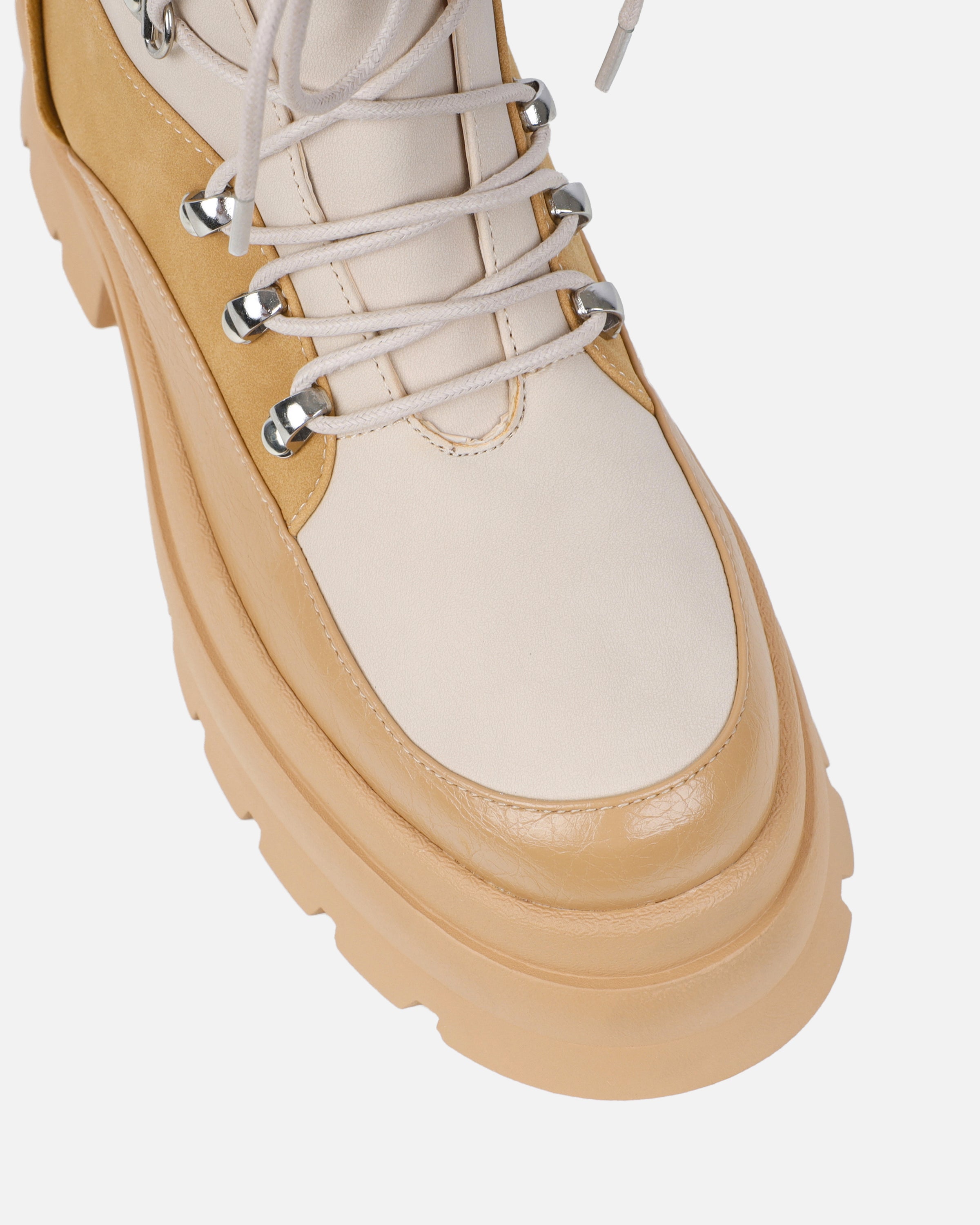 Hector Beige Chunky Flat Lace Up Boots | SIMMI London