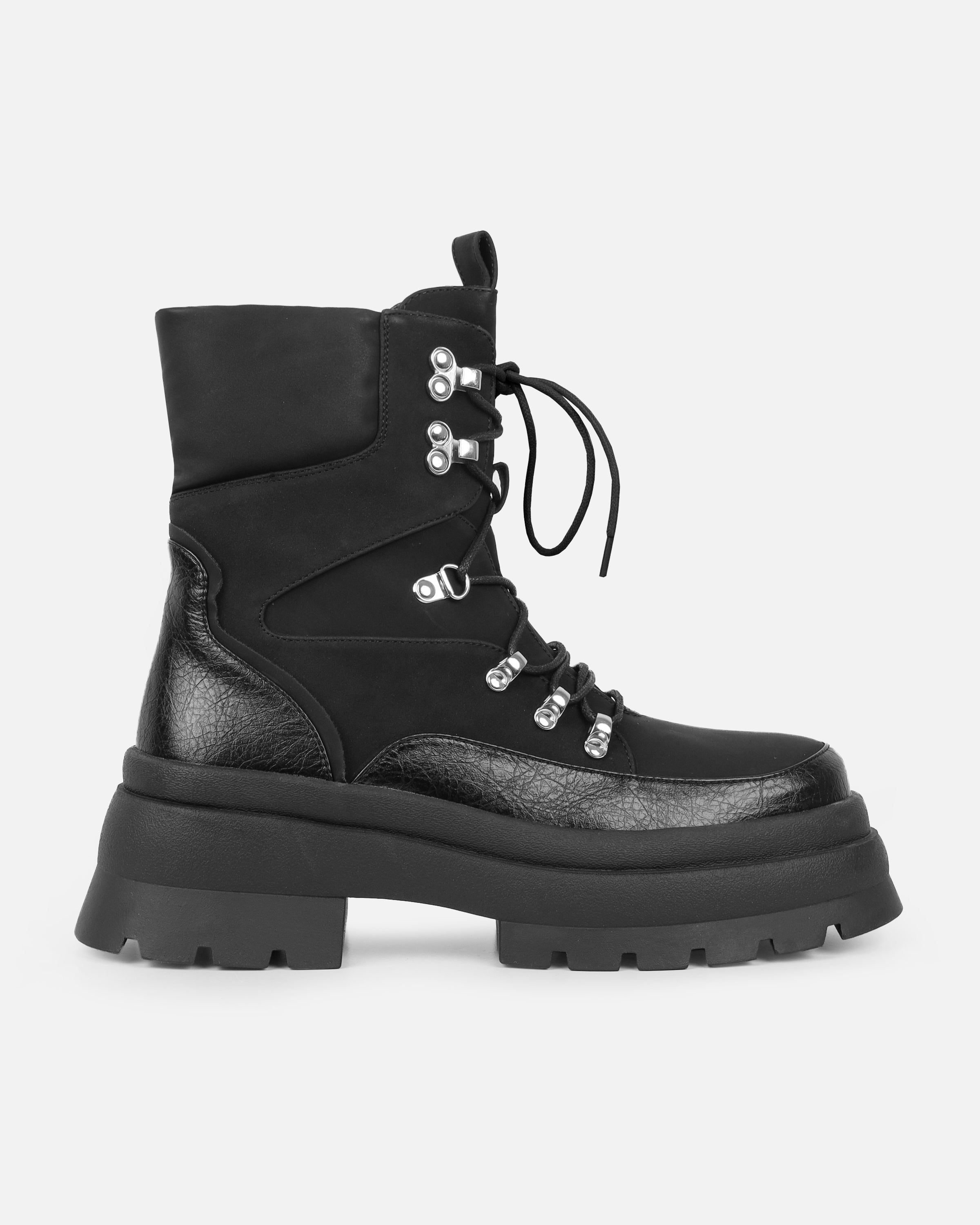 Hector Black Chunky Flat Lace Up Boots | SIMMI London