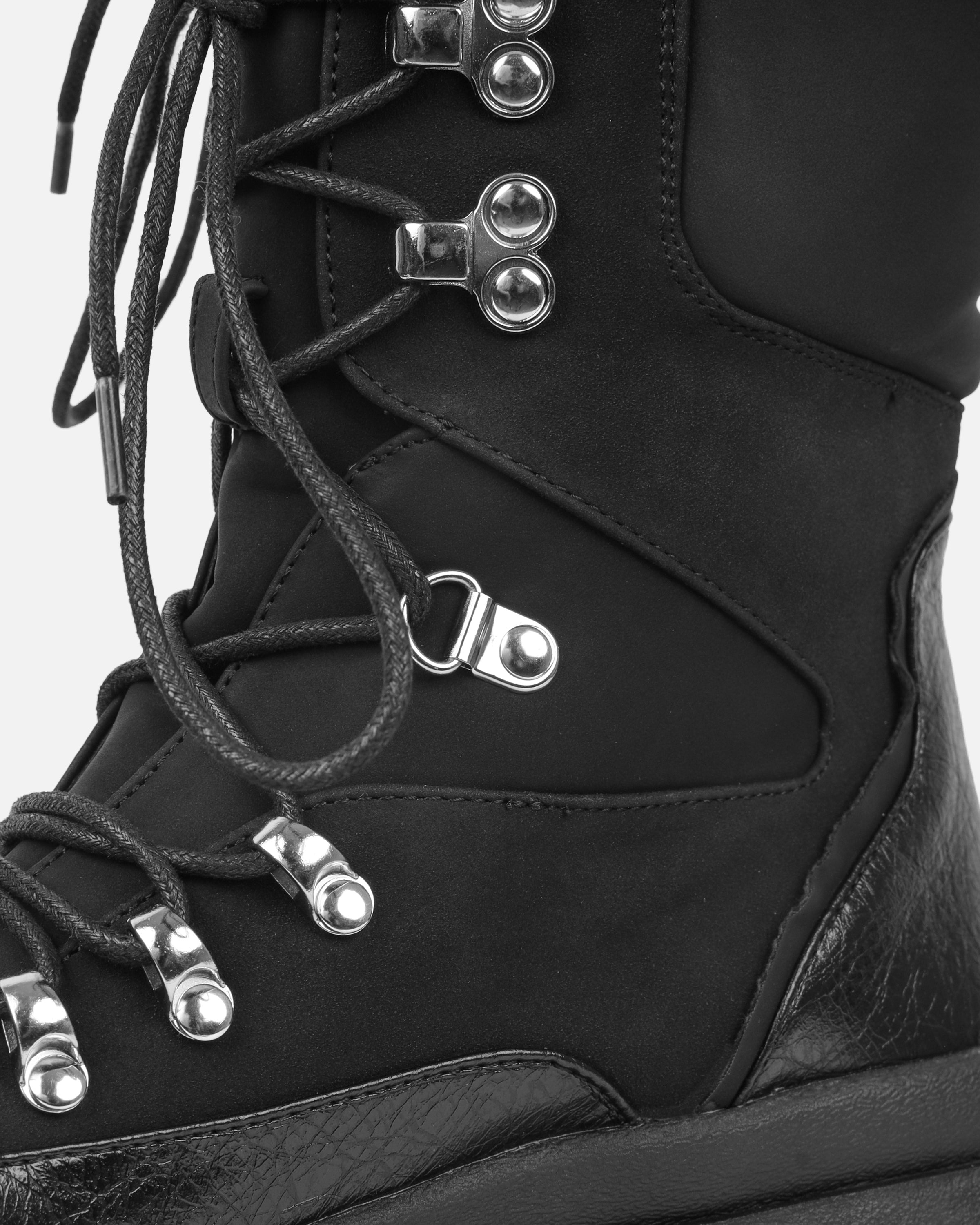 Hector Black Chunky Flat Lace Up Boots | SIMMI London