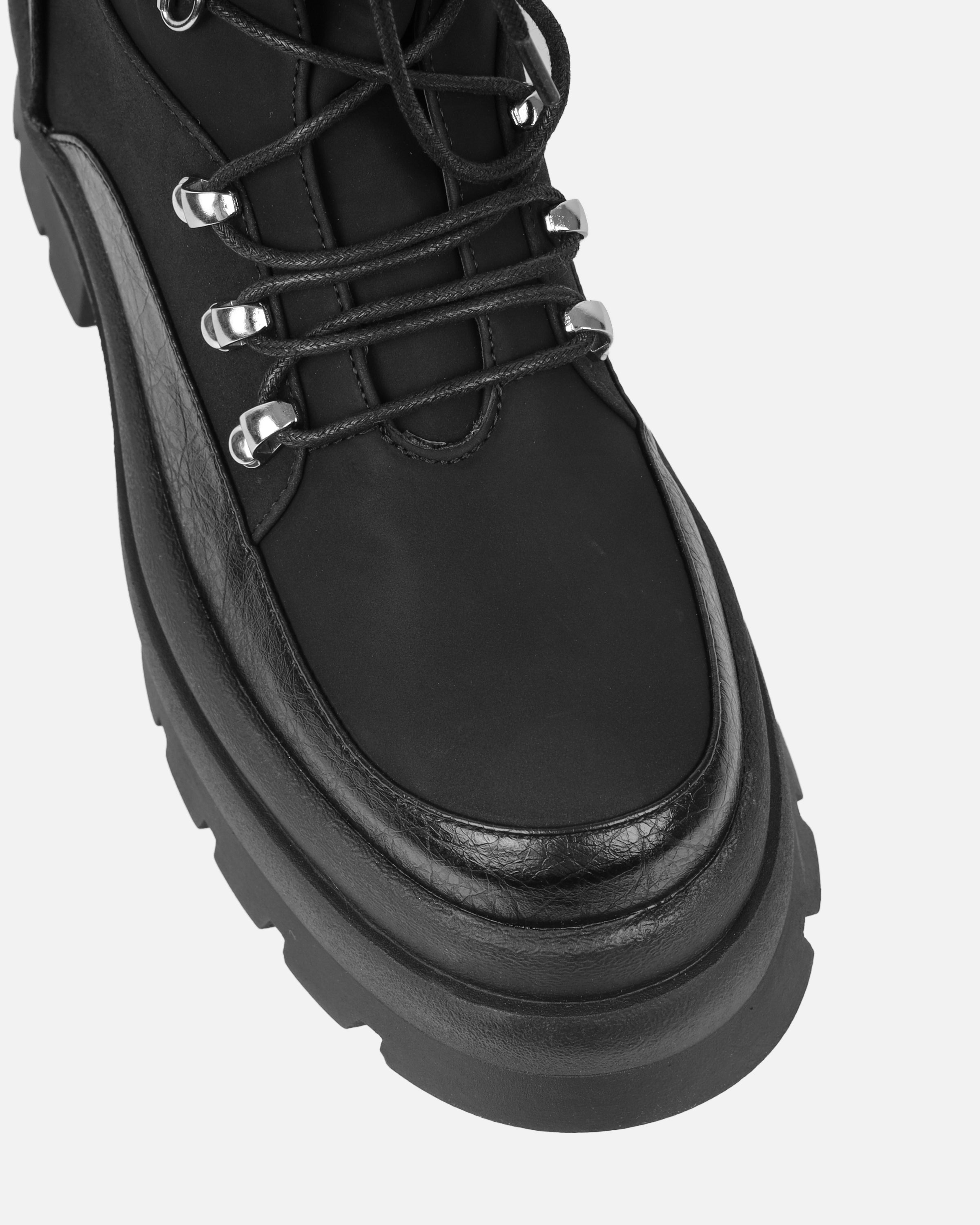 Hector Black Chunky Flat Lace Up Boots | SIMMI London