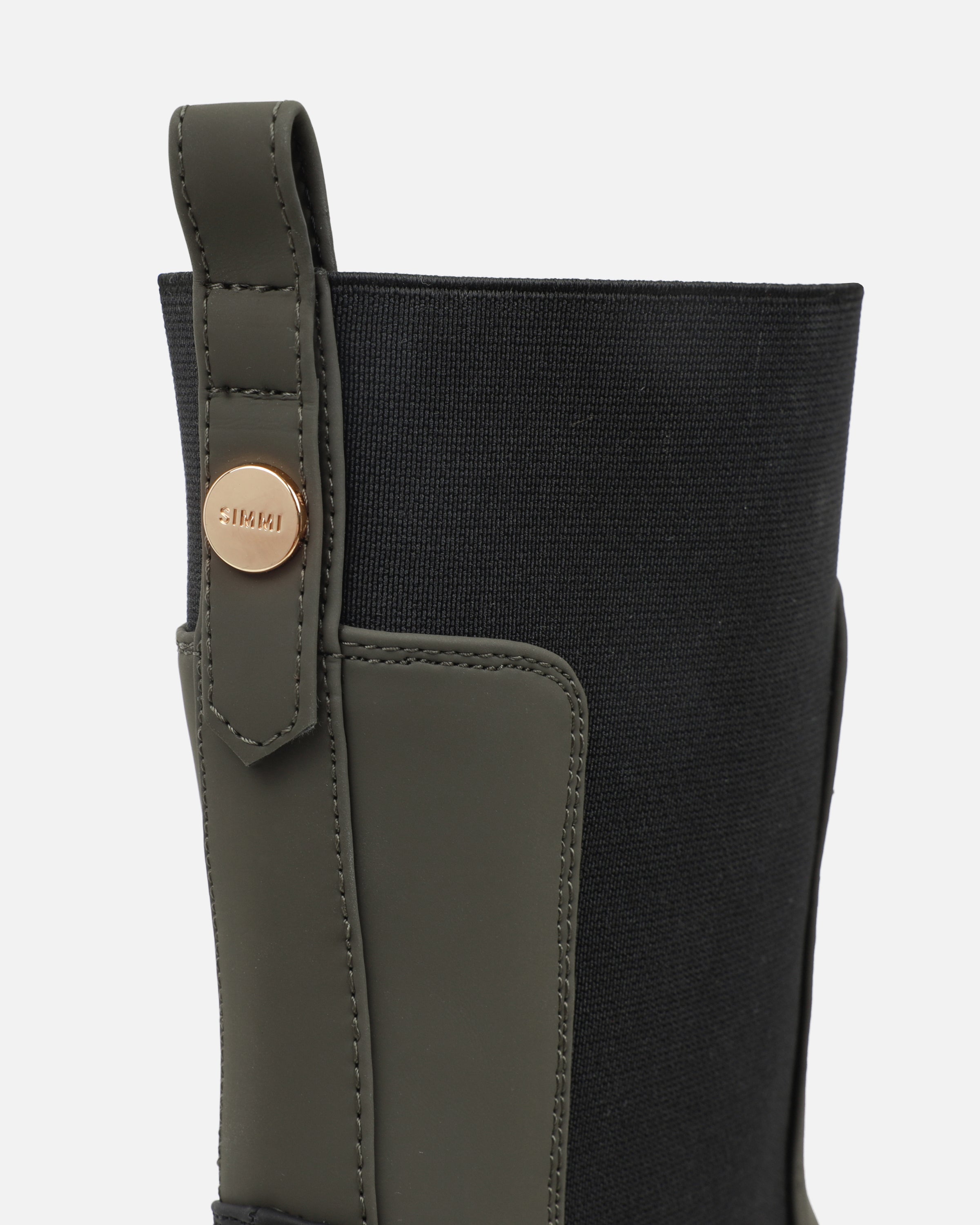 Heckton Khaki Flat Chunky Ankle Boots | SIMMI London