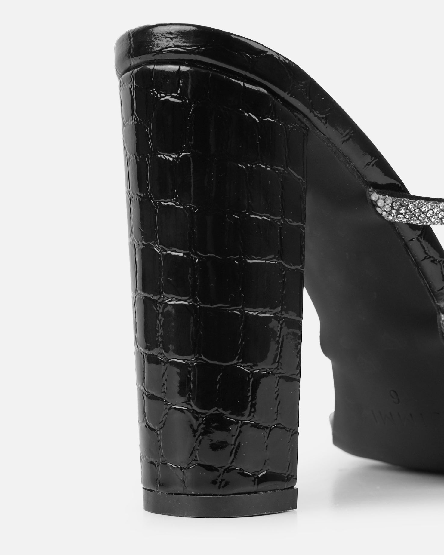 Heera Black Faux Croc Patent Block Heels | SIMMI London