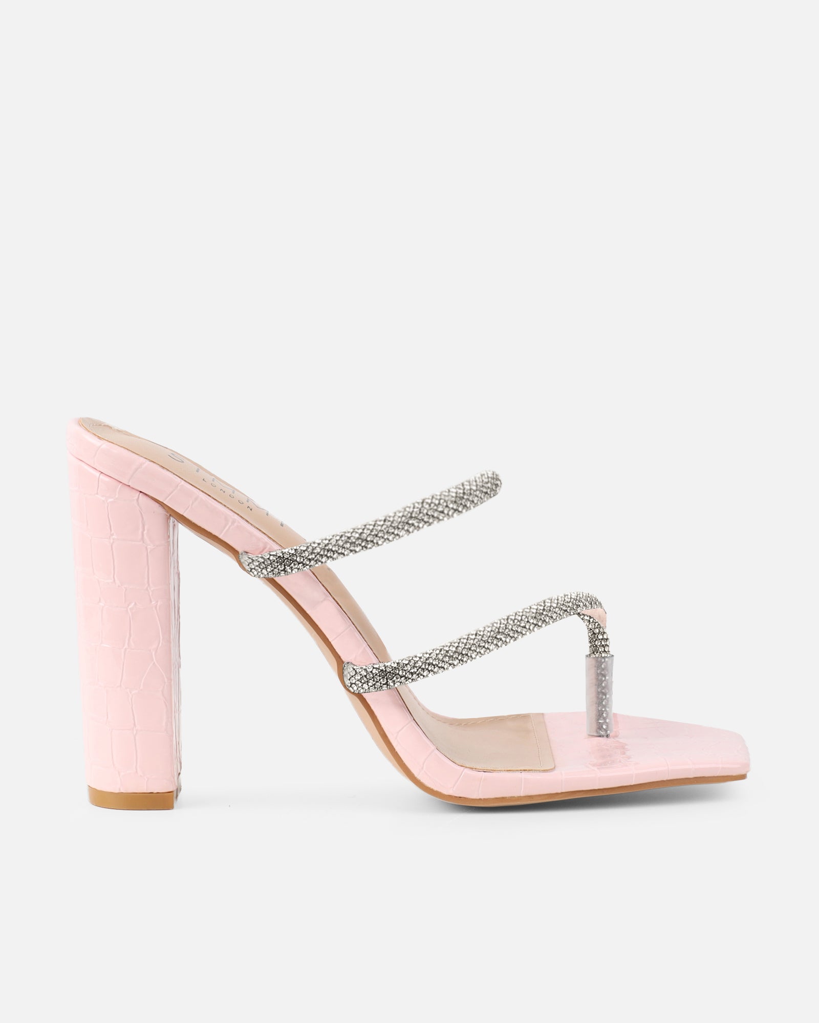 Heera Pink Croc Patent Block Heels | SIMMI London