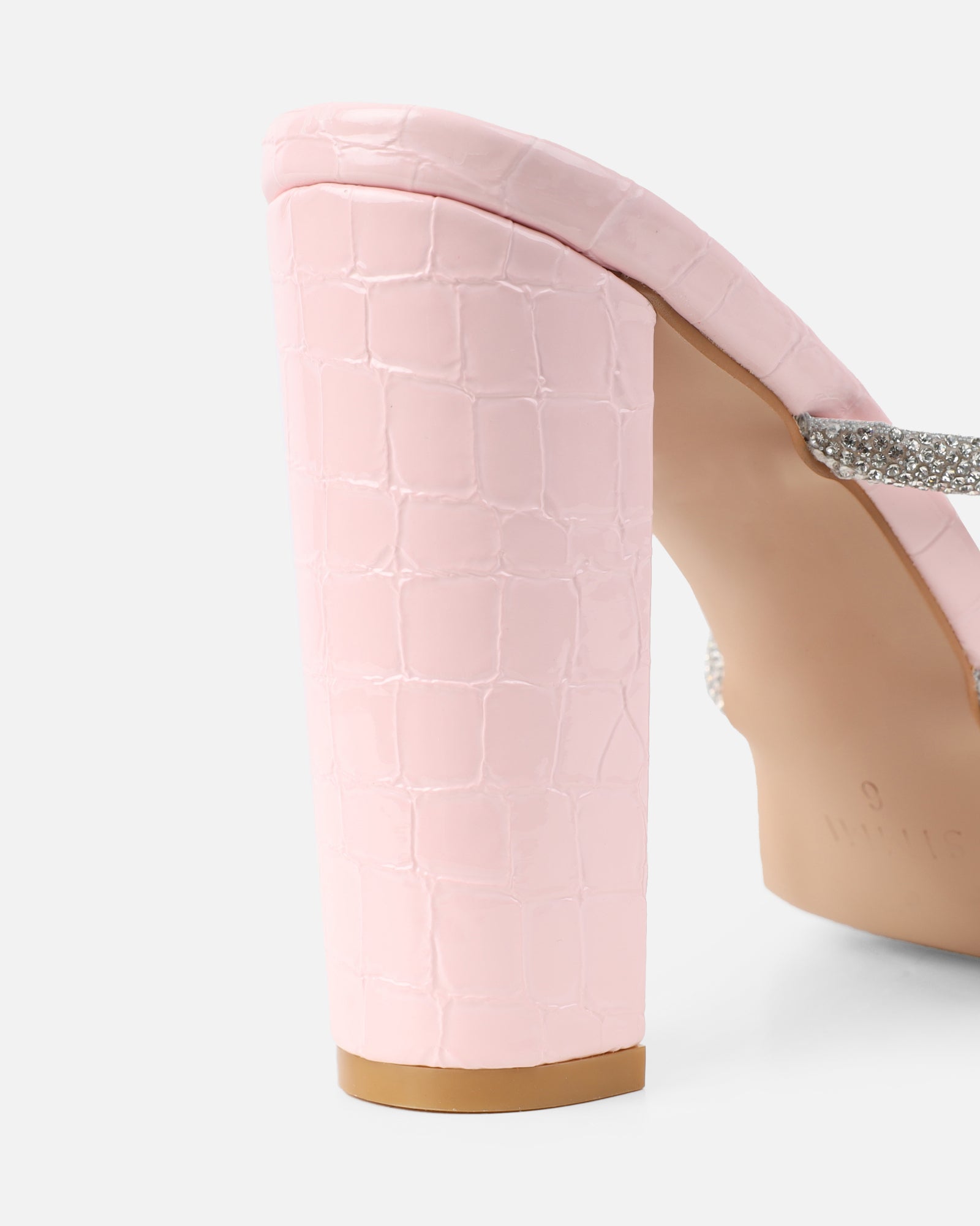 Heera Pink Croc Patent Block Heels | SIMMI London