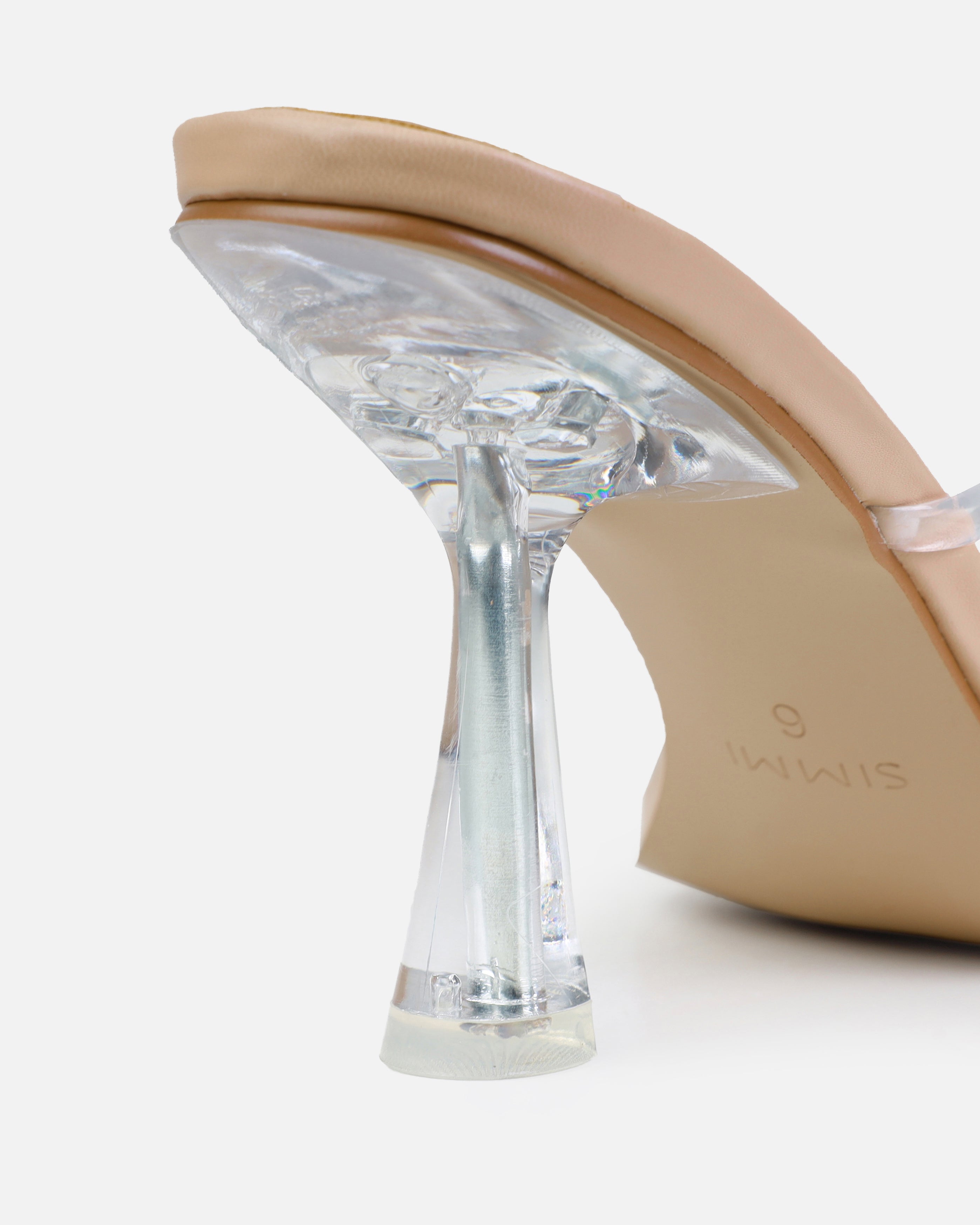 Honie Clear Nude Mid Heel Mules | SIMMI London
