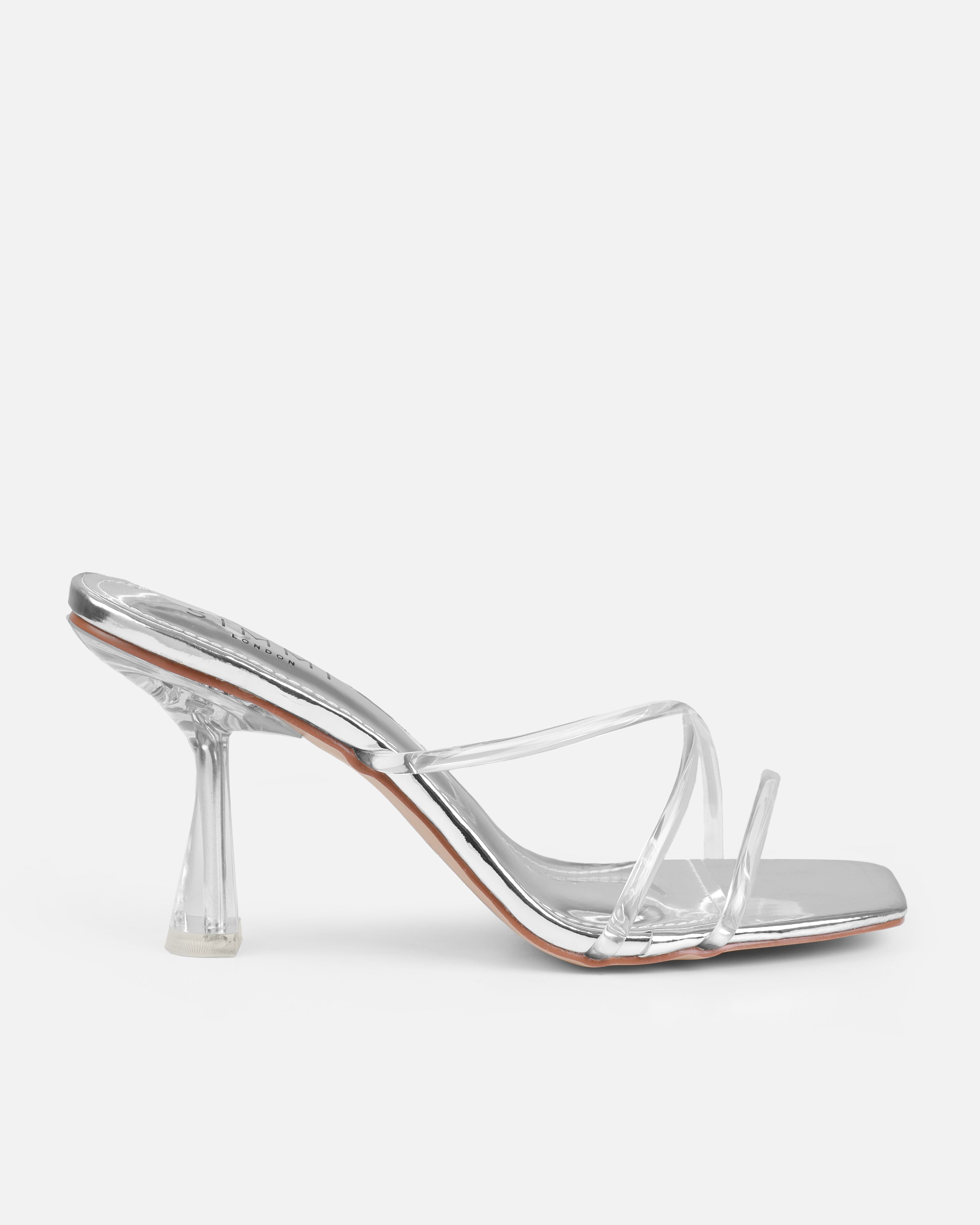 Honie Clear Silver Mid Heel Mules | SIMMI London