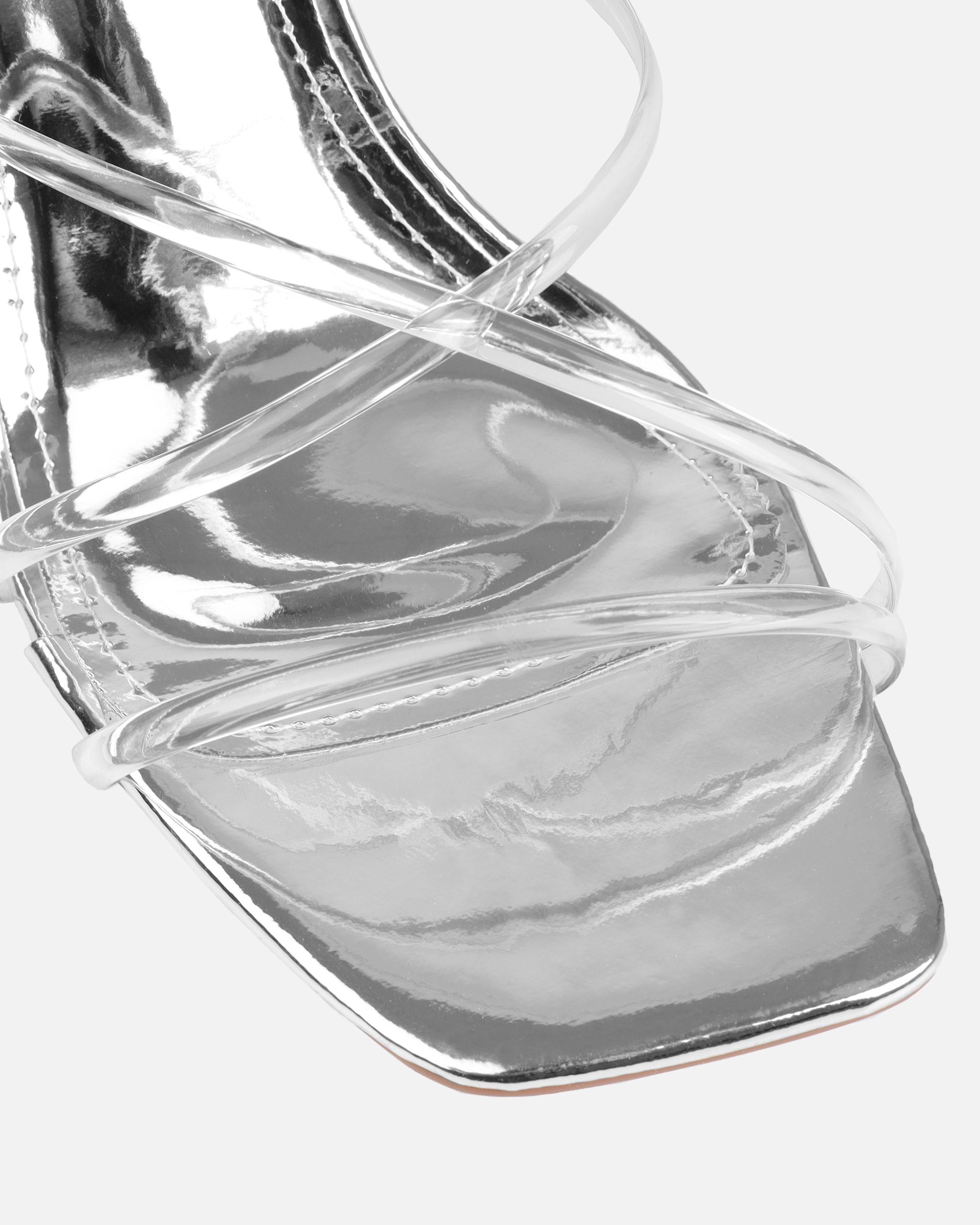 Honie Clear Silver Mid Heel Mules | SIMMI London