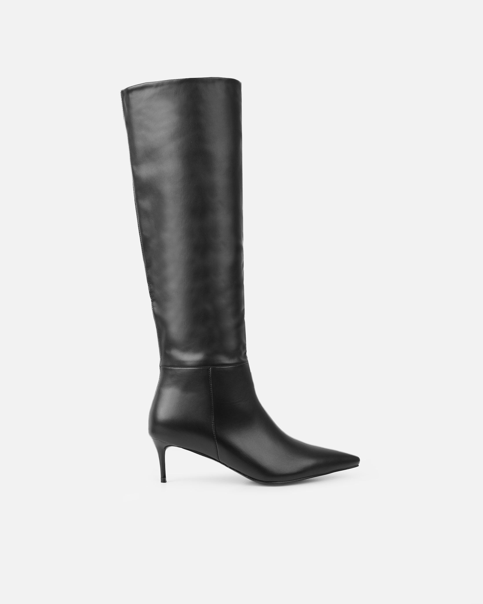 Huxton Black Pull On Low Heeled Knee High Boots | SIMMI London
