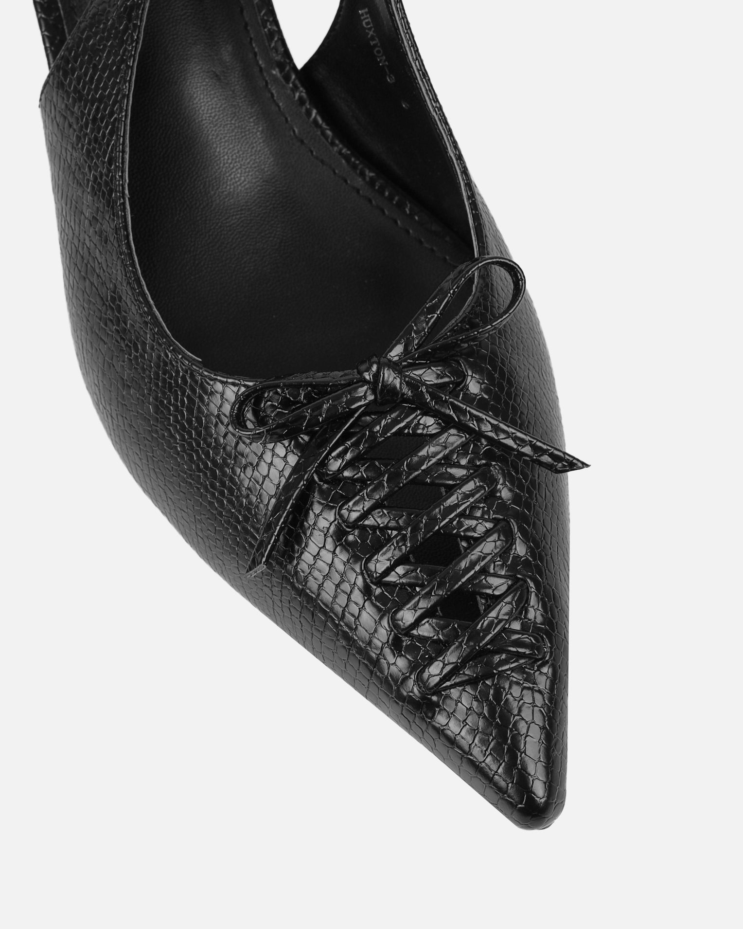 Huxx Black Faux Snake Effect Lace Up Low Court Shoes | SIMMI London