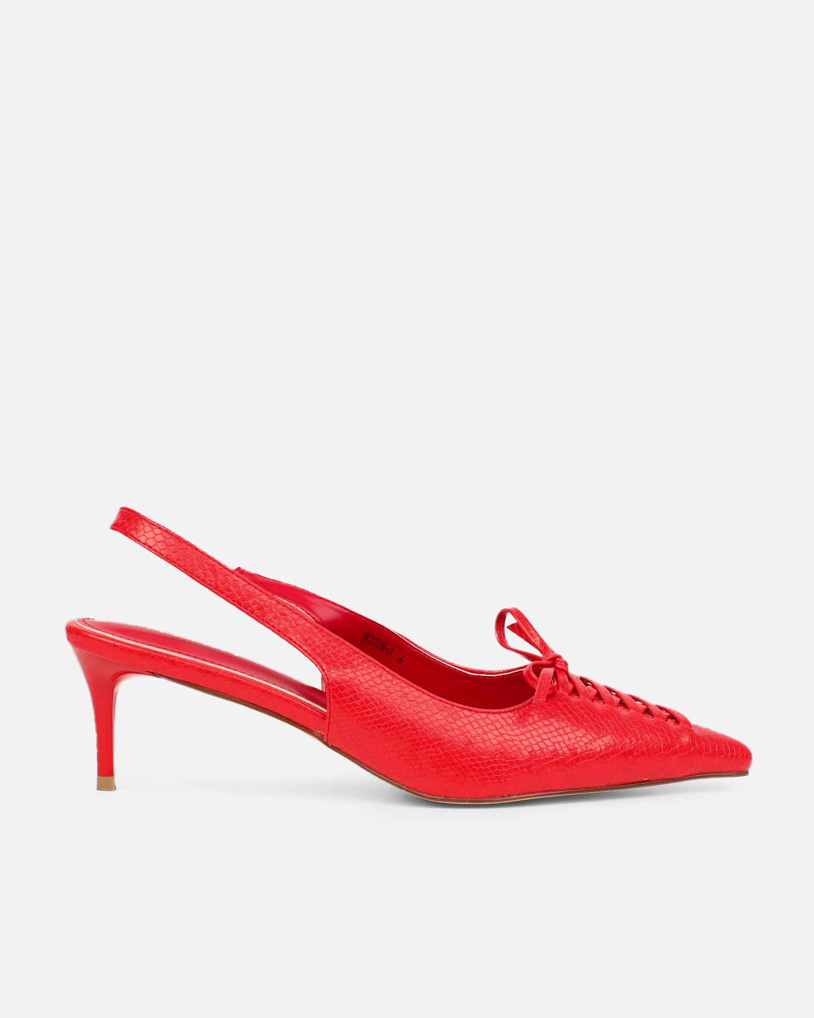 Huxx Red Faux Snake Effect Lace Up Low Court Shoes | SIMMI London