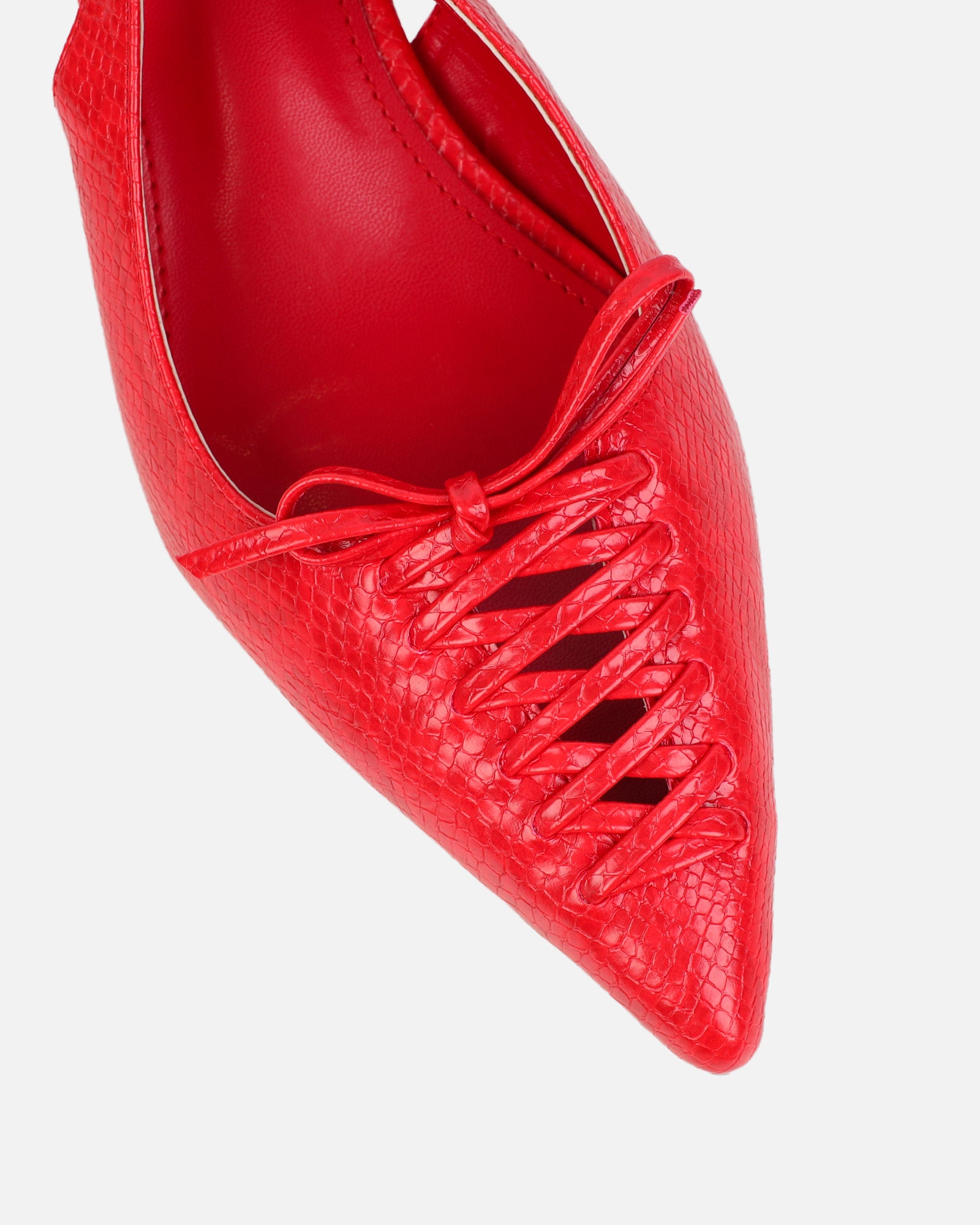 Huxx Red Faux Snake Effect Lace Up Low Court Shoes | SIMMI London