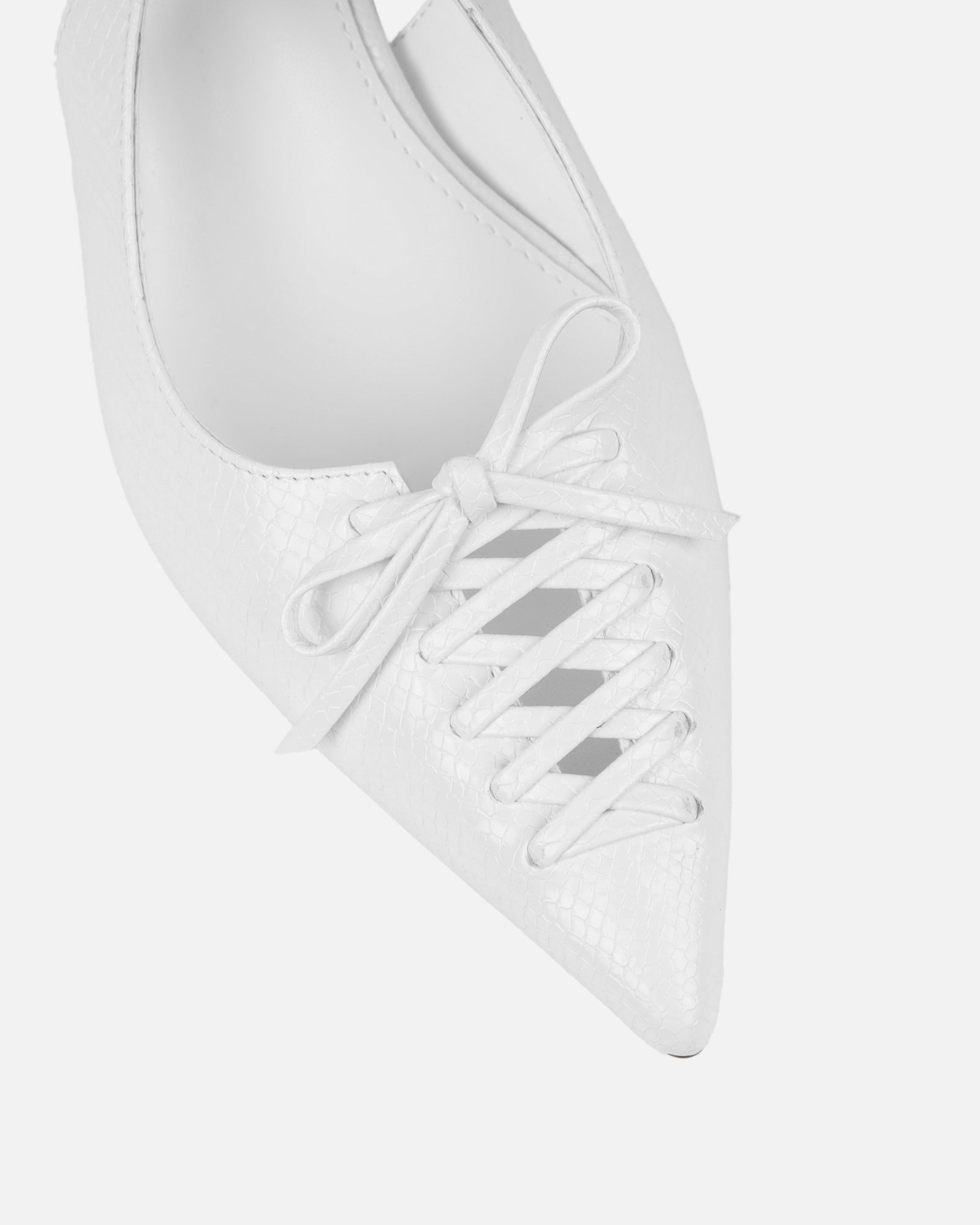 Huxx White Faux Snake Effect Lace Up Low Court Shoes | SIMMI London