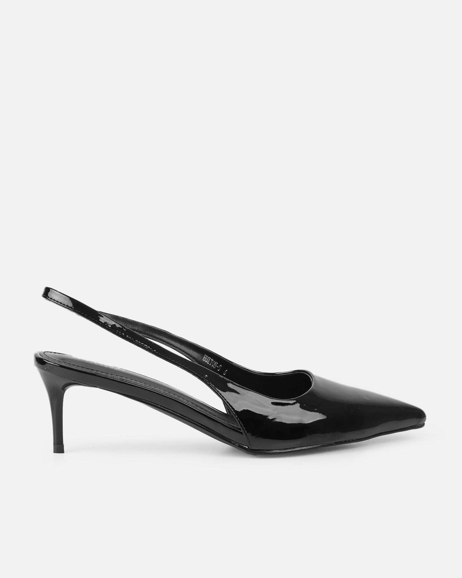 Cecily Black Patent Low Sling Back Court Shoes | SIMMI London