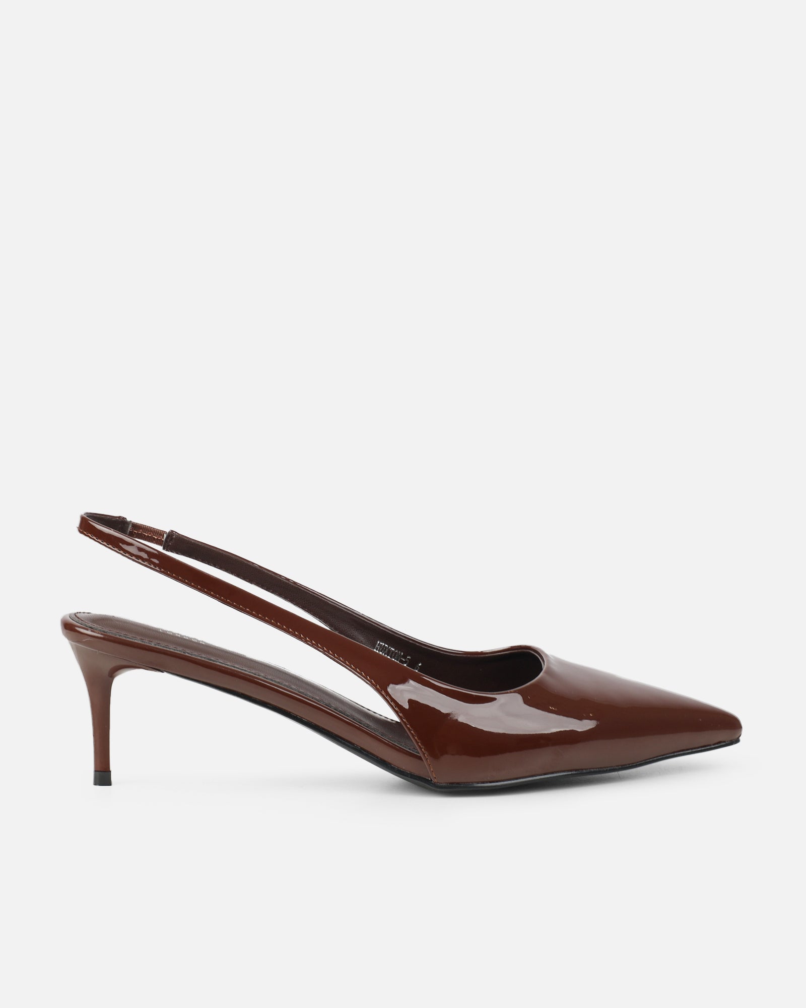 Cecily Chocolate Brown Patent Low Sling Back Court Shoes | SIMMI London
