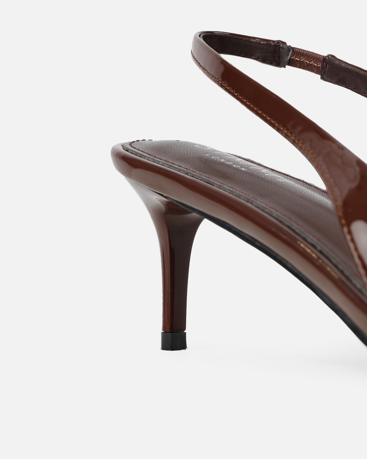 Cecily Chocolate Brown Patent Low Sling Back Court Shoes | SIMMI London